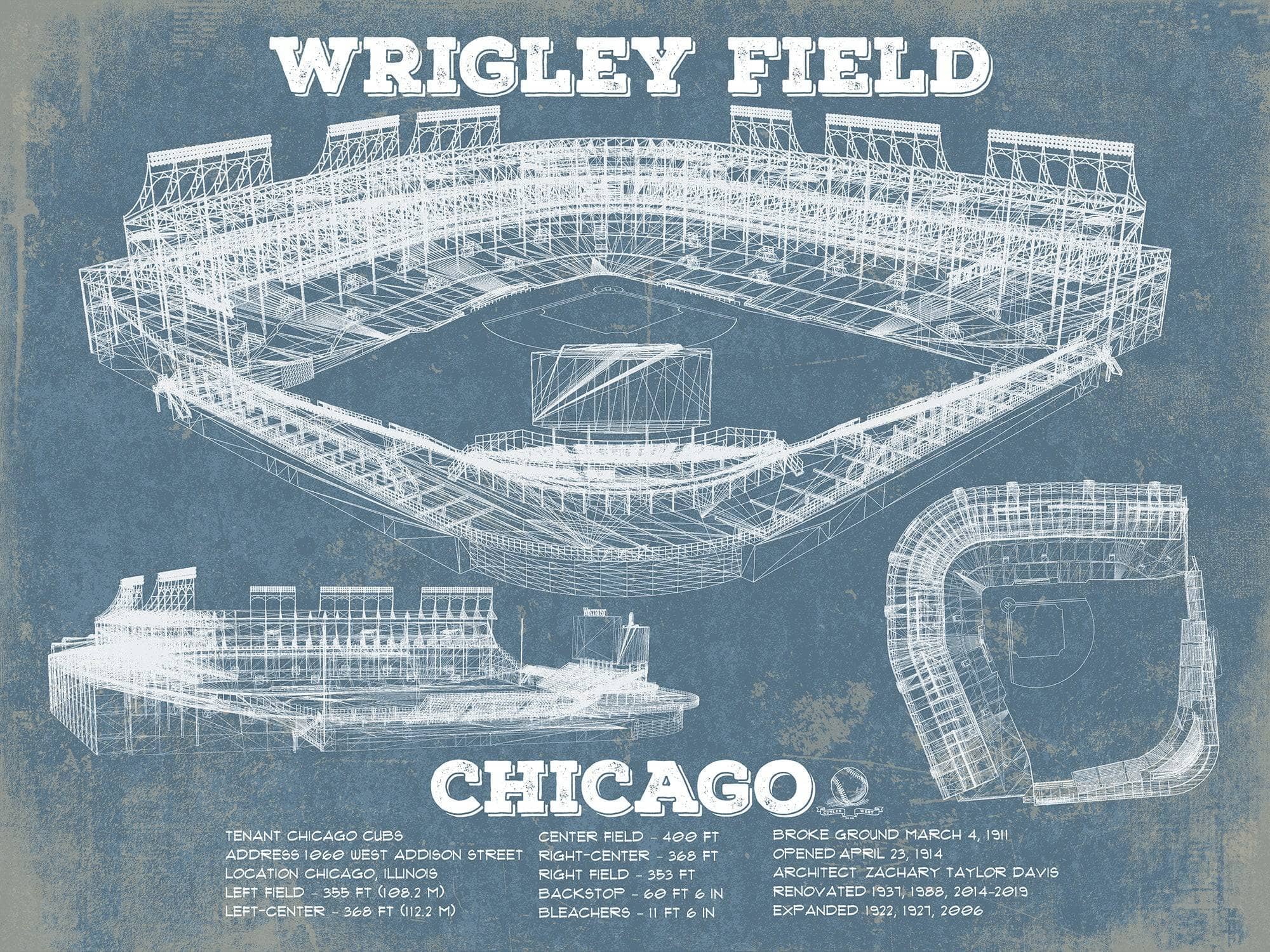 Cutler West Baseball Collection 14" x 11" / Unframed Vintage Wrigley Field Print - Chicago Cubs Baseball Print 703108870-TOP