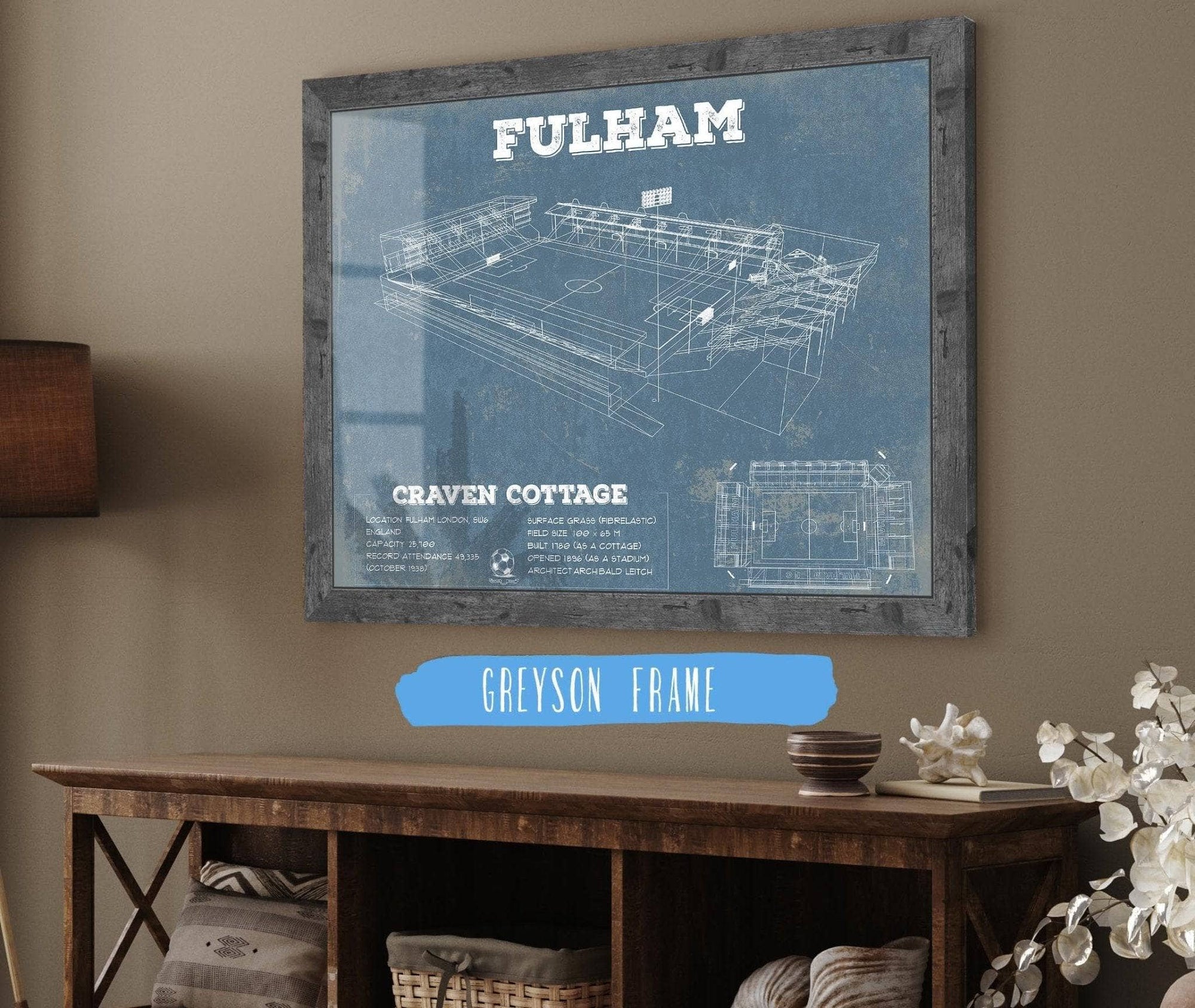 Cutler West Soccer Collection 14" x 11" / Greyson Frame Fulham Football Club Craven Cottage Vintage Soccer Print 750957187_66646