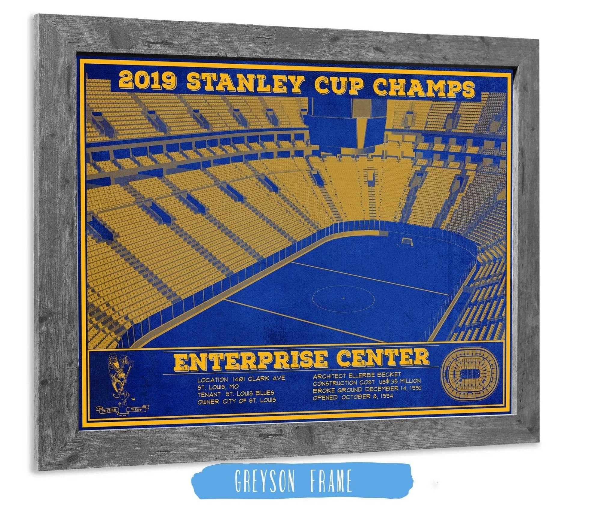 Cutler West 14" x 11" / Greyson Frame St. Louis Blues Enterprise 2019 Stanley Cup Champions - Vintage Hockey Team Color Print 659984130-TEAM