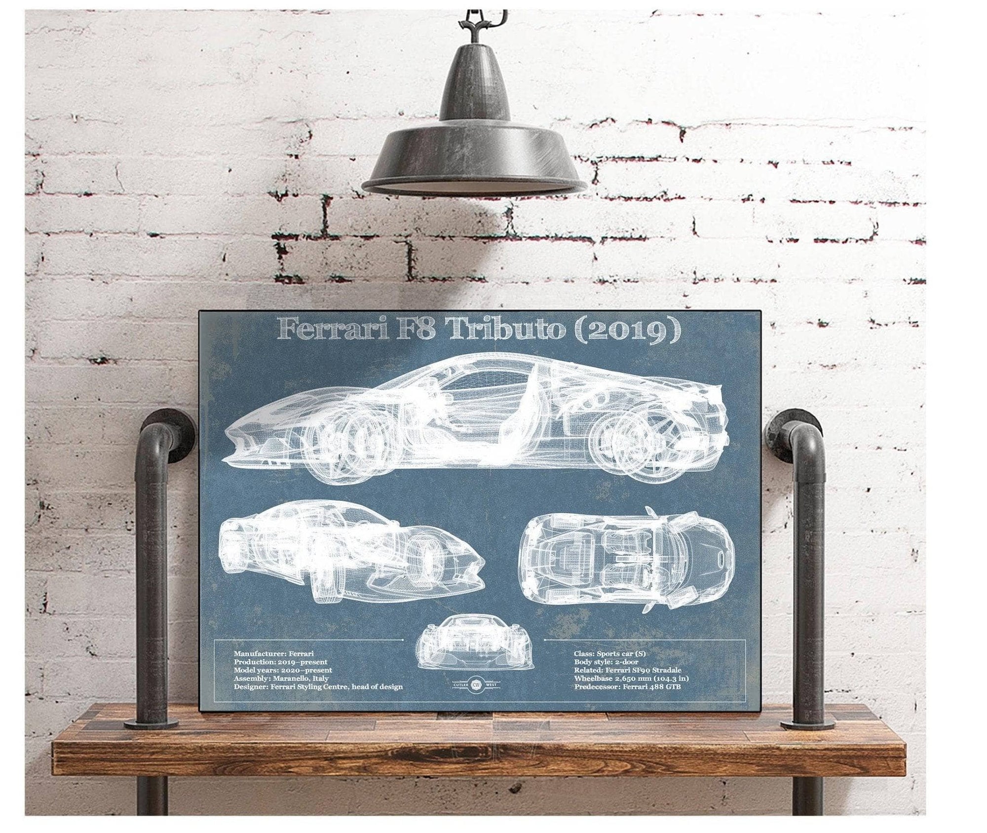 Cutler West Ferrari Collection Ferrari F8 Tributo (2019) Blueprint Vintage Auto Print