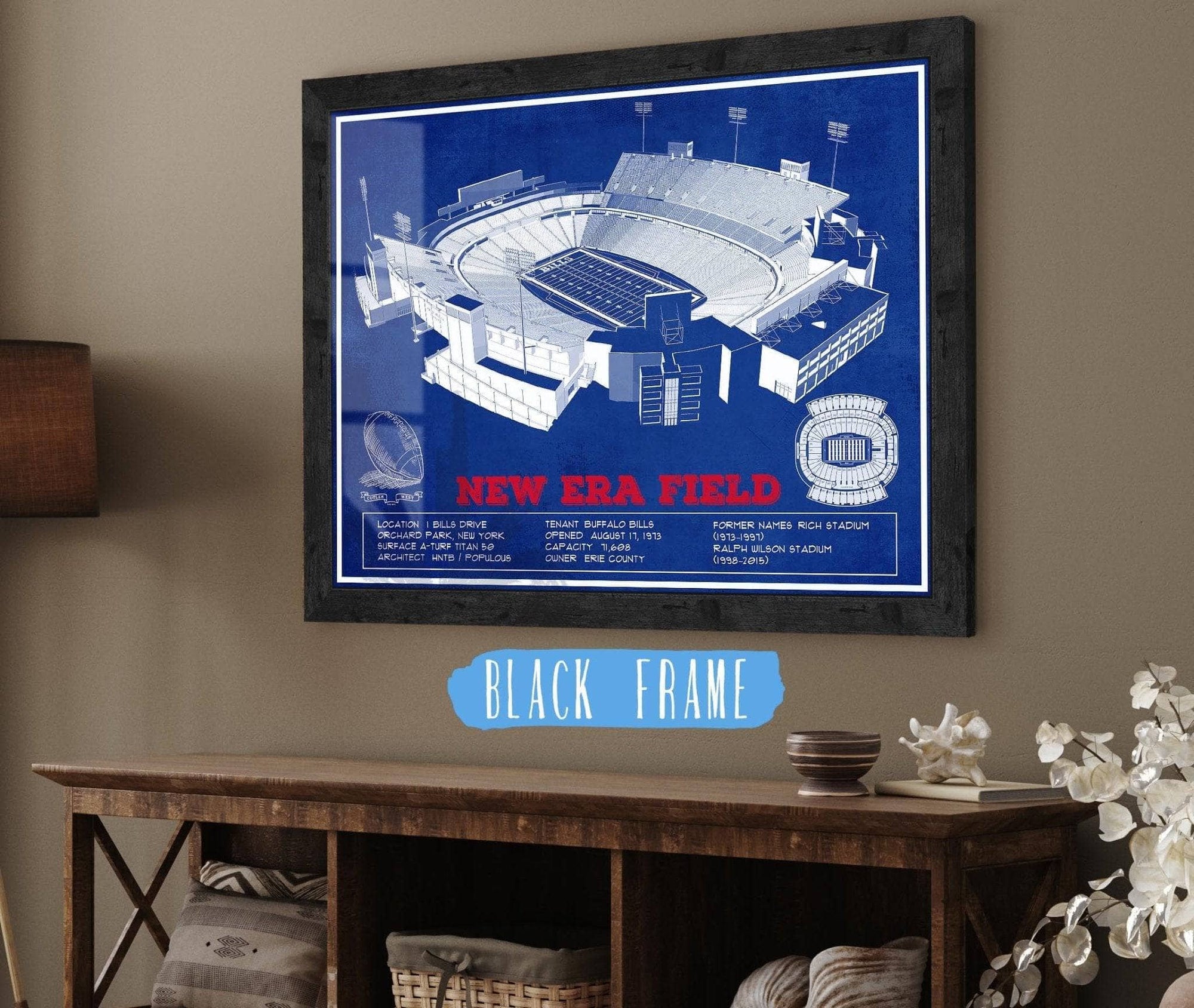 Cutler West Pro Football Collection 14" x 11" / Black Frame New Era Field Buffalo Bills Team Color 698474966-TEAM_71682