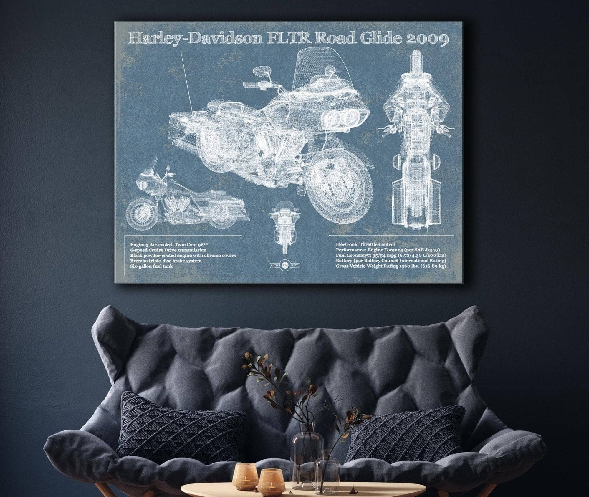 Cutler West Harley-Davidson FLTR Road Glide 2009 Blueprint Motorcycle Patent Print