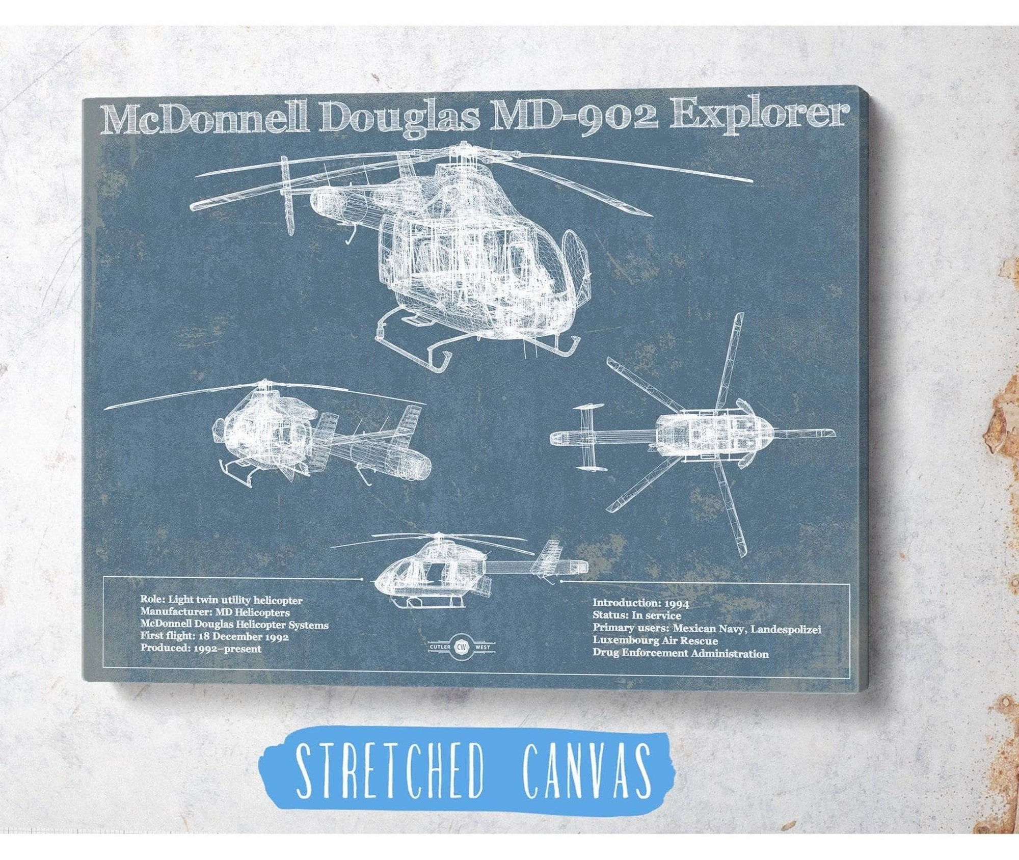 Cutler West McDonnell Douglas Collection McDonnell Douglas MD-902 Explorer Vintage Blueprint Helicopter Print