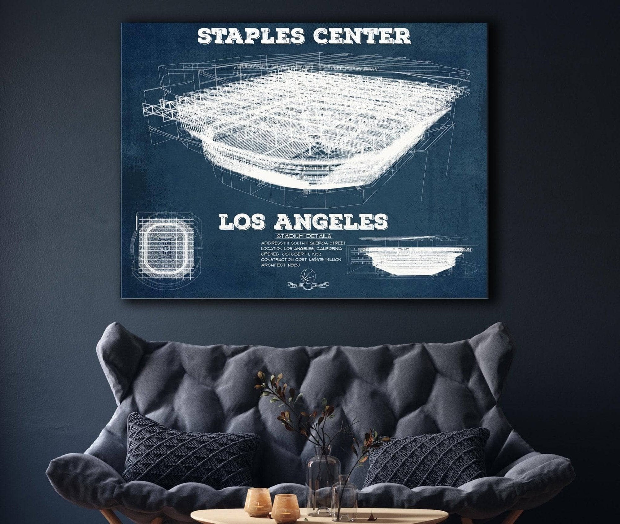 Cutler West Basketball Collection LA Lakers - Staples Center Vintage Blueprint NBA Basketball NBA Print