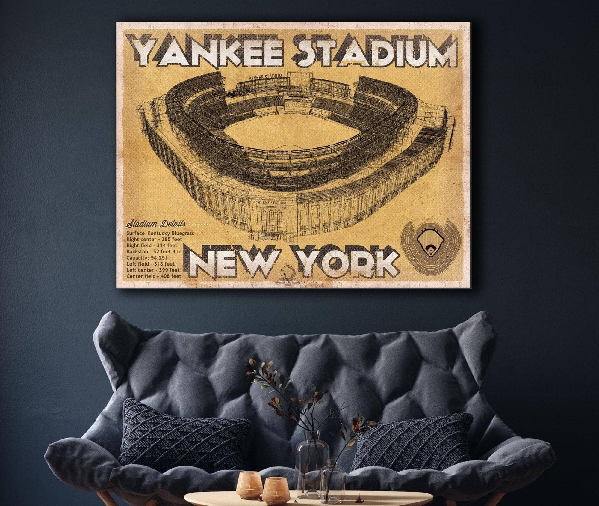 Cutler West Baseball Collection NY Yankees - Vintage Yankee Stadium Blueprint Baseball Print