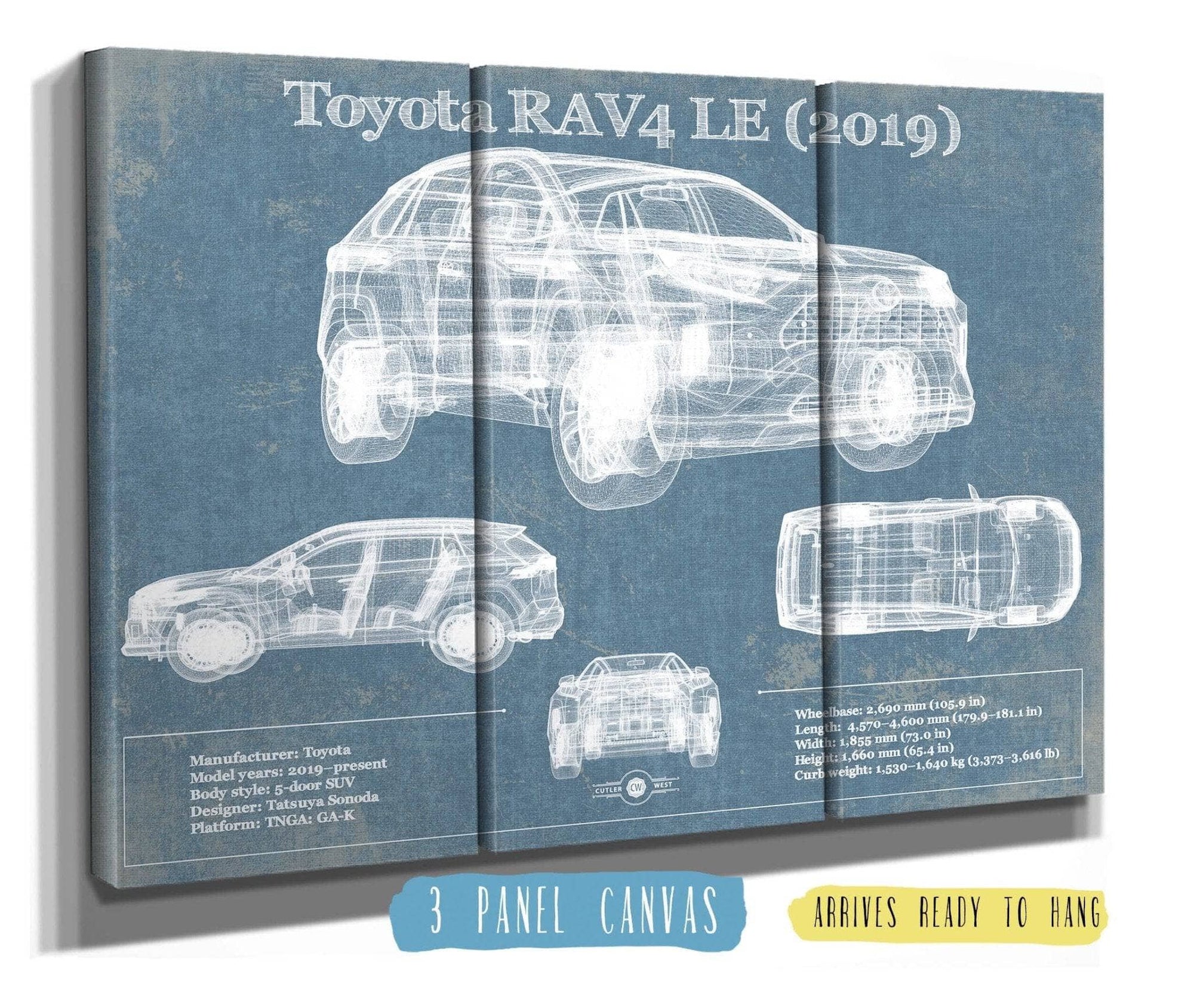 Cutler West Toyota Collection 48" x 32" / 3 Panel Canvas Wrap Toyota RAV4 LE (2019) Blueprint Vintage Auto Patent Print 833110121_26826