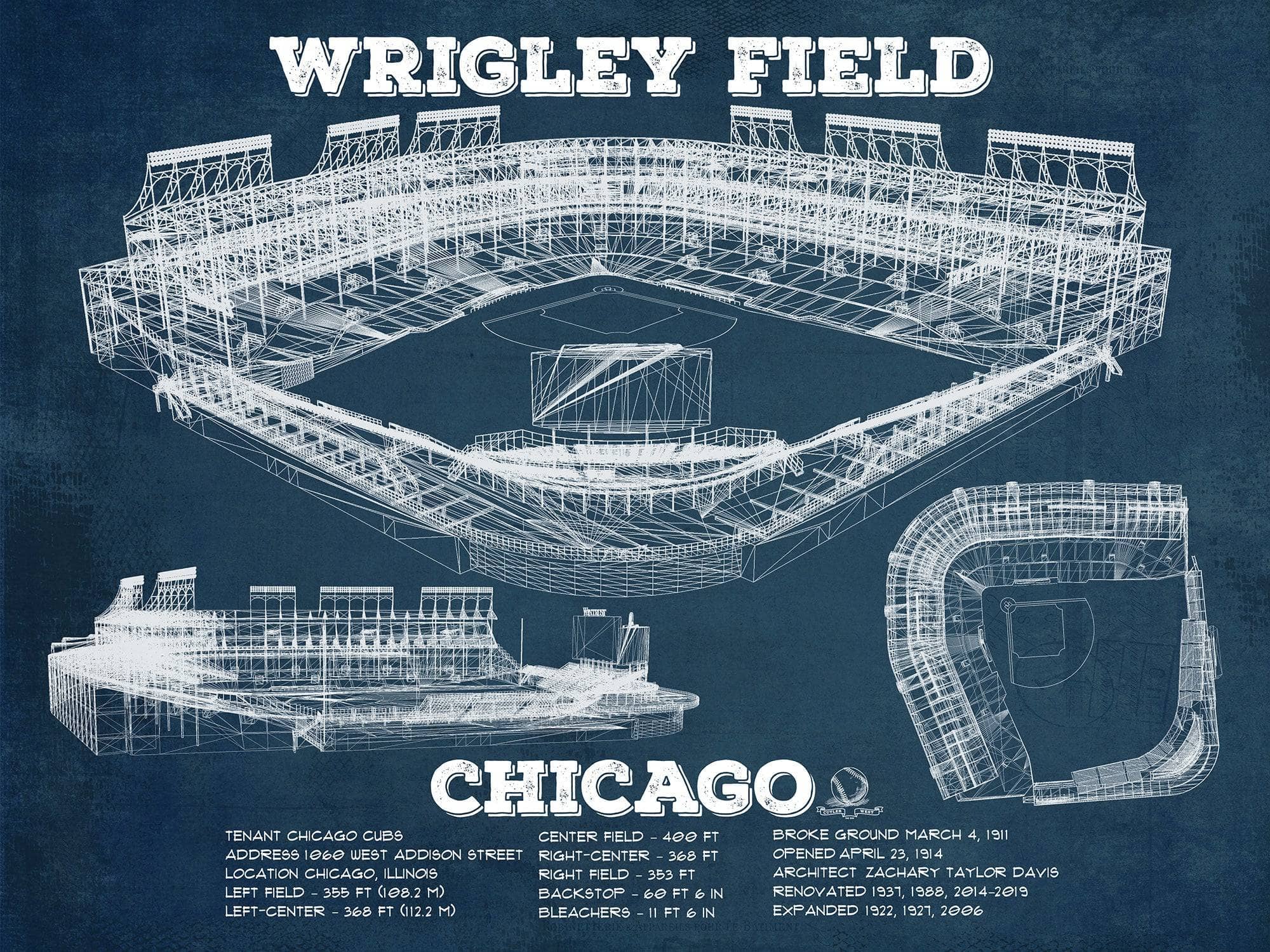 Cutler West Baseball Collection 14" x 11" / Unframed Vintage Wrigley Field Print - Chicago Cubs Baseball Print 723850098-TOP-14"-x-11"5341