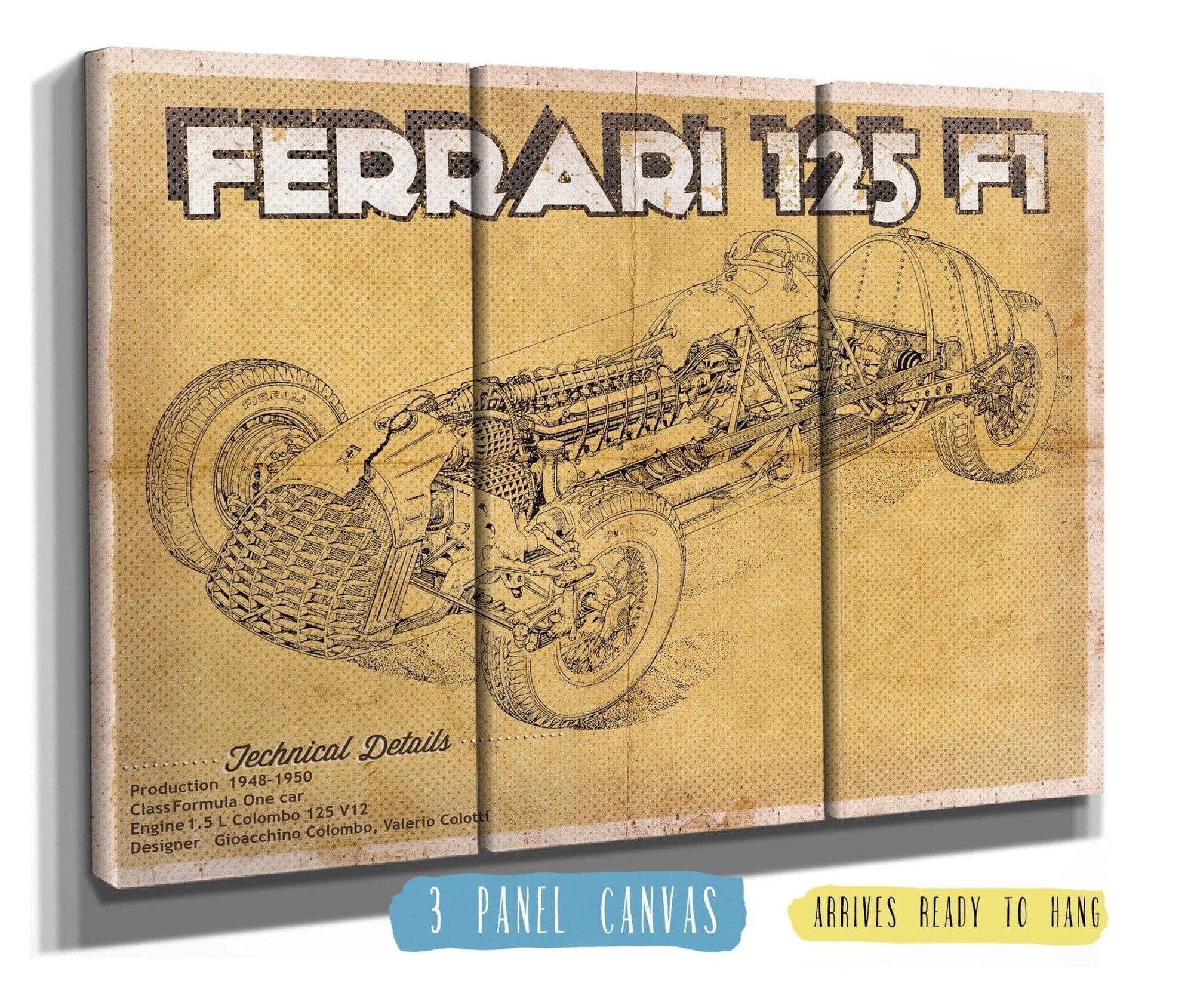 Cutler West Ferrari Collection 48" x 32" / 3 Panel Canvas Wrap Ferrari 125 F1 Formula One Race Car Print 701664620_61987