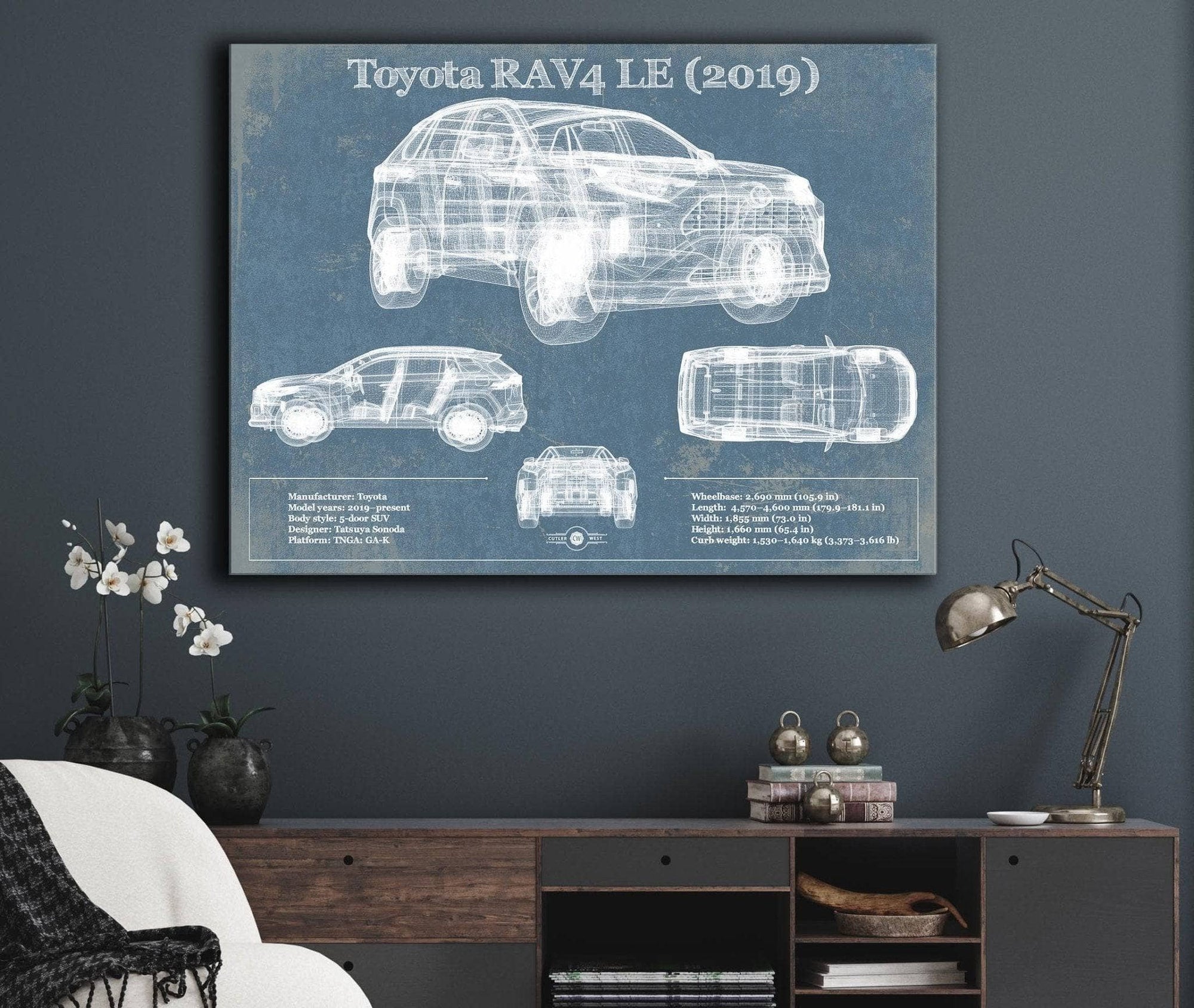 Cutler West Toyota Collection Toyota RAV4 LE (2019) Blueprint Vintage Auto Patent Print