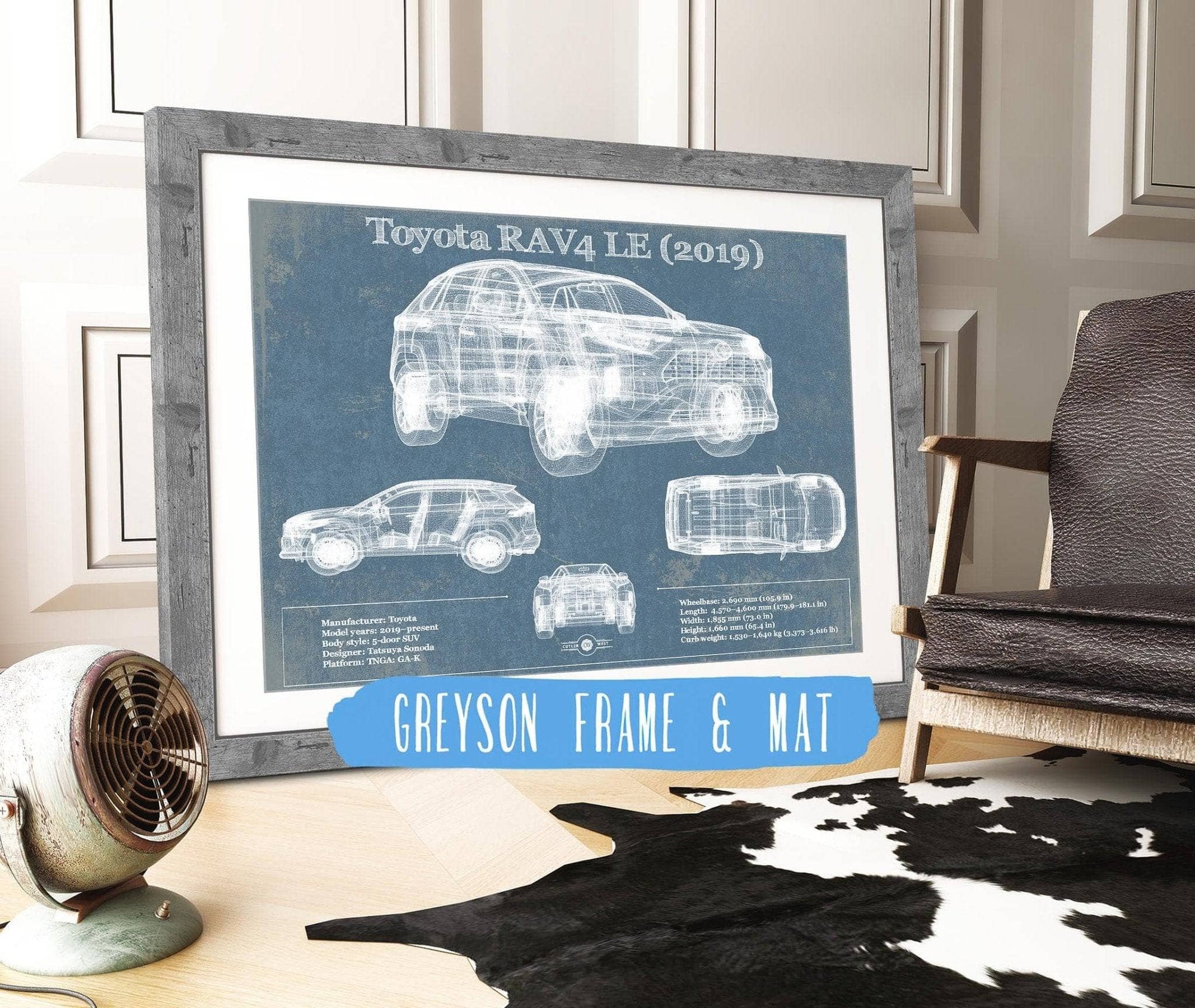 Cutler West Toyota Collection 14" x 11" / Greyson Frame & Mat Toyota RAV4 LE (2019) Blueprint Vintage Auto Patent Print 833110121_26784
