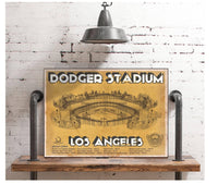 Cutler West Baseball Collection Vintage LA Dodgers Stadium Blueprint Baseball Print - Vintage Brown Edition