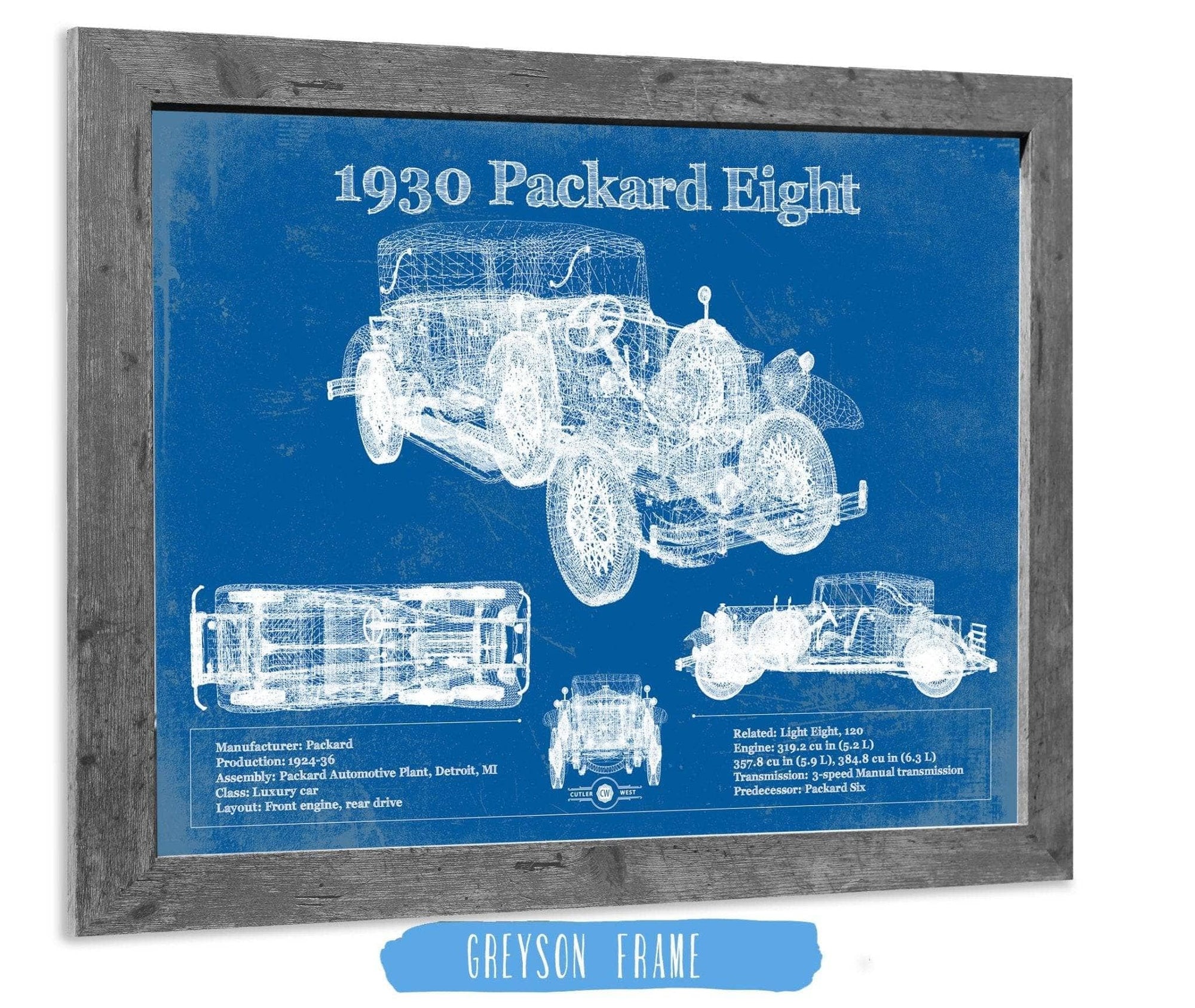 Cutler West Vehicle Collection 1930 Packard Eight Vintage Blueprint Auto Print