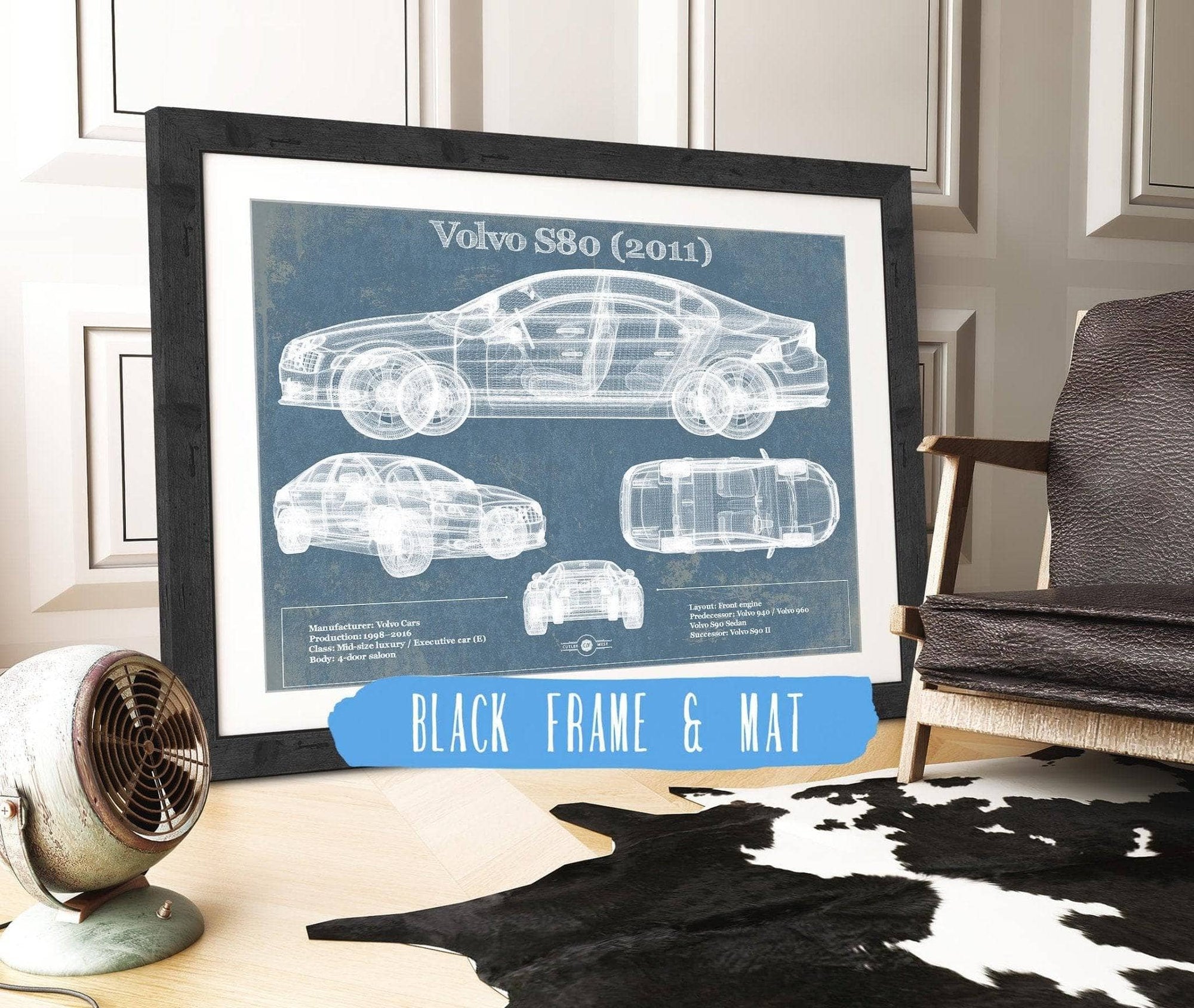 Cutler West Vehicle Collection Volvo S80 (2011) Vintage Blueprint Auto Print