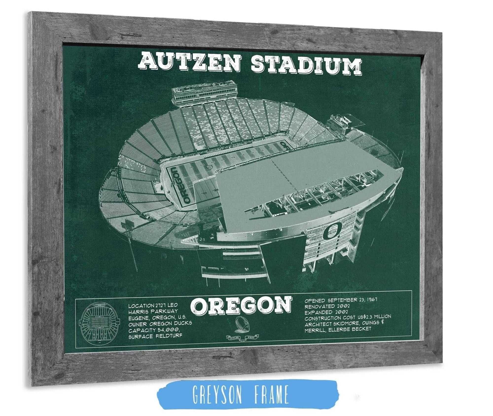 Cutler West College Football Collection 14" x 11" / Greyson Frame Vintage Autzen Stadium - Oregon Ducks Football Print 718616953-14"-x-11"35742