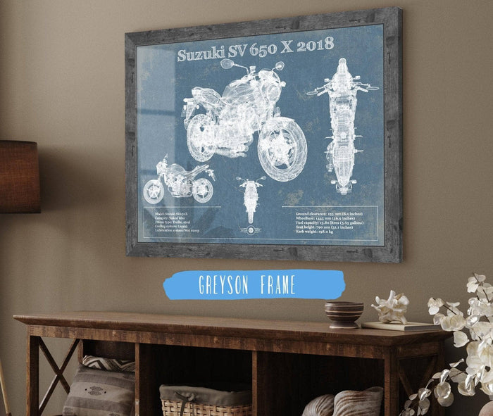 Cutler West 20" x 16" / Greyson Frame Suzuki SV 650 X 2018 Blueprint Motorcycle Patent Print 845000300_30012