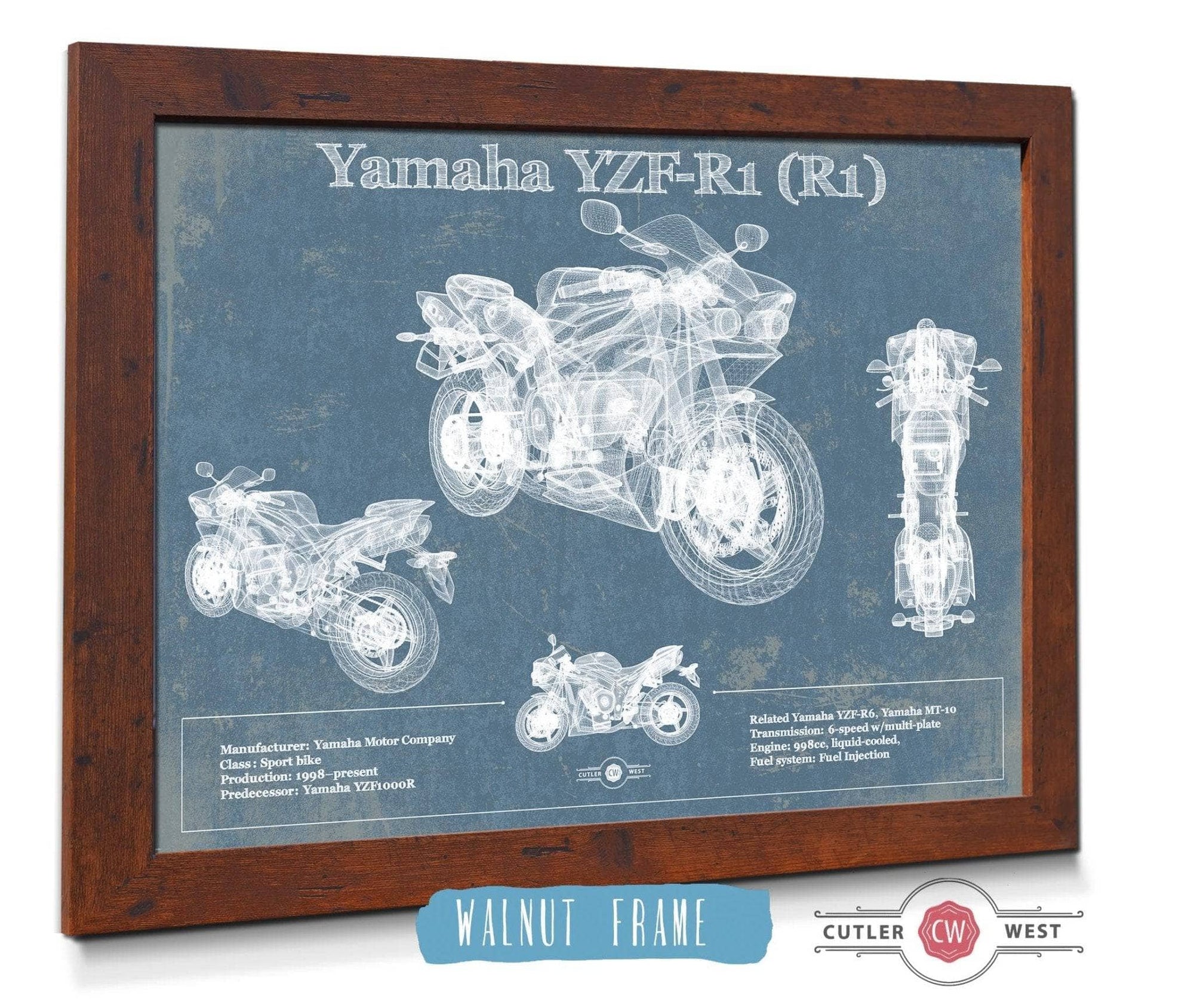 Cutler West Yamaha YZF-R1 (R1) Blueprint Motorcycle Patent Print