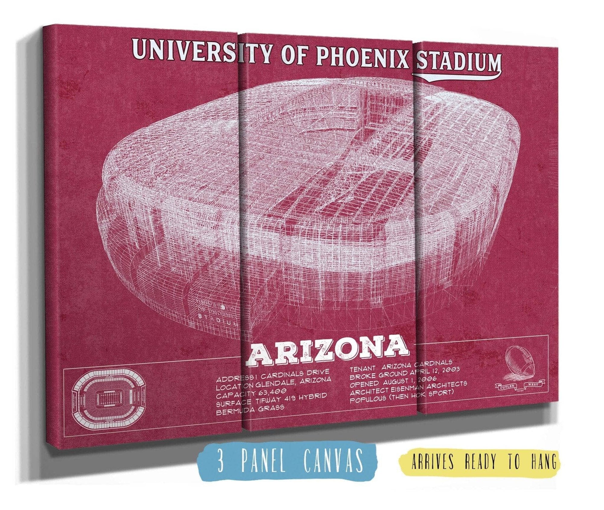 Cutler West Pro Football Collection 48" x 32" / 3 Panel Canvas Wrap Arizona Cardinals - University of Phoenix Stadium Vintage Football Team Color Print 701397572_69235