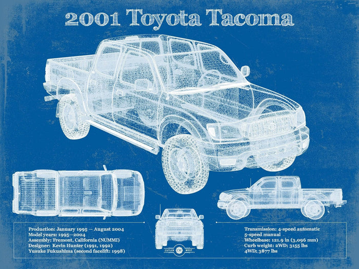 Cutler West Toyota Collection 14" x 11" / Unframed 2001 Toyota Tacoma Double Cab Limited Vintage Blueprint Auto Print 933311112_39299