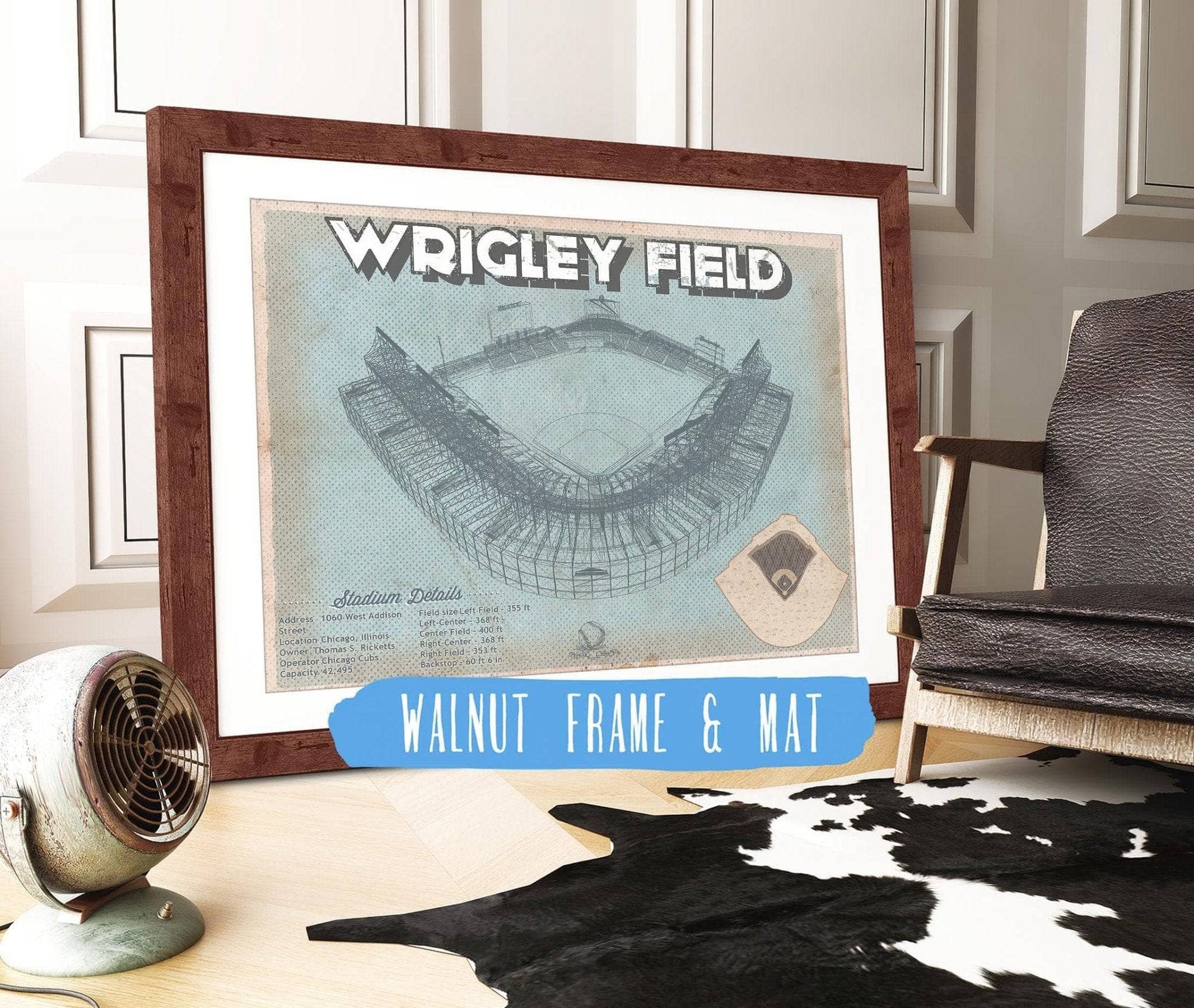 Cutler West 14" x 11" / Walnut Frame & Mat Wrigley Field Art - Chicago Cubs Baseball Print 635805674-14"-x-11"8249