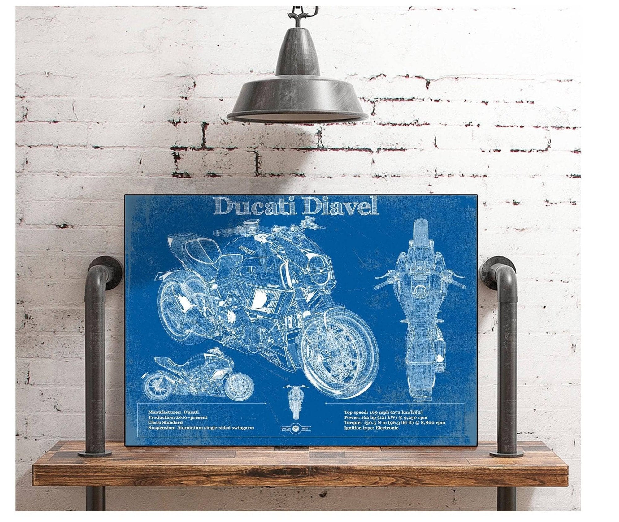 Cutler West Ducati Diavel Blueprint Motorcycle Patent Print