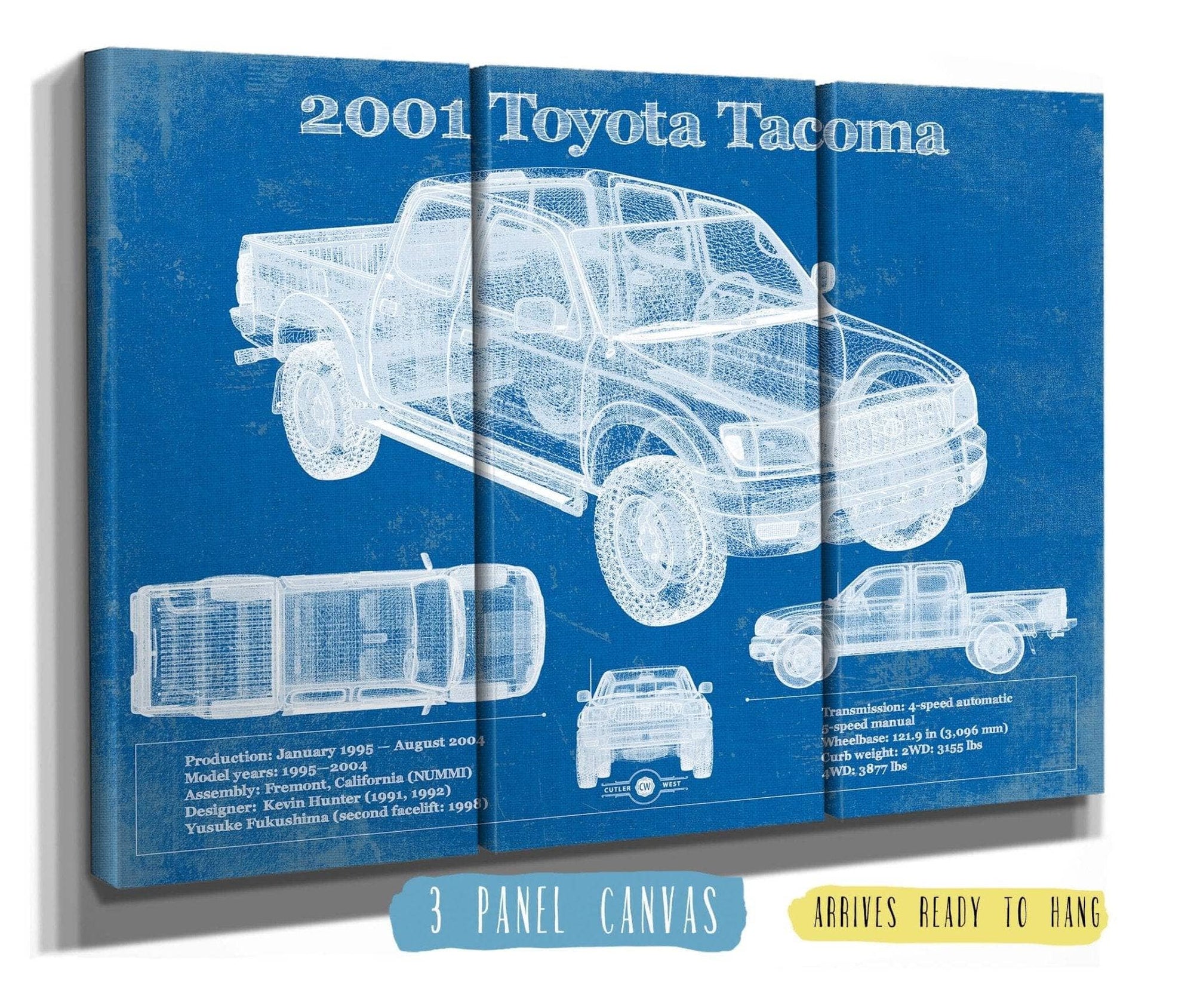 Cutler West Toyota Collection 48" x 32" / 3 Panel Canvas Wrap 2001 Toyota Tacoma Double Cab Limited Vintage Blueprint Auto Print 933311112_39349