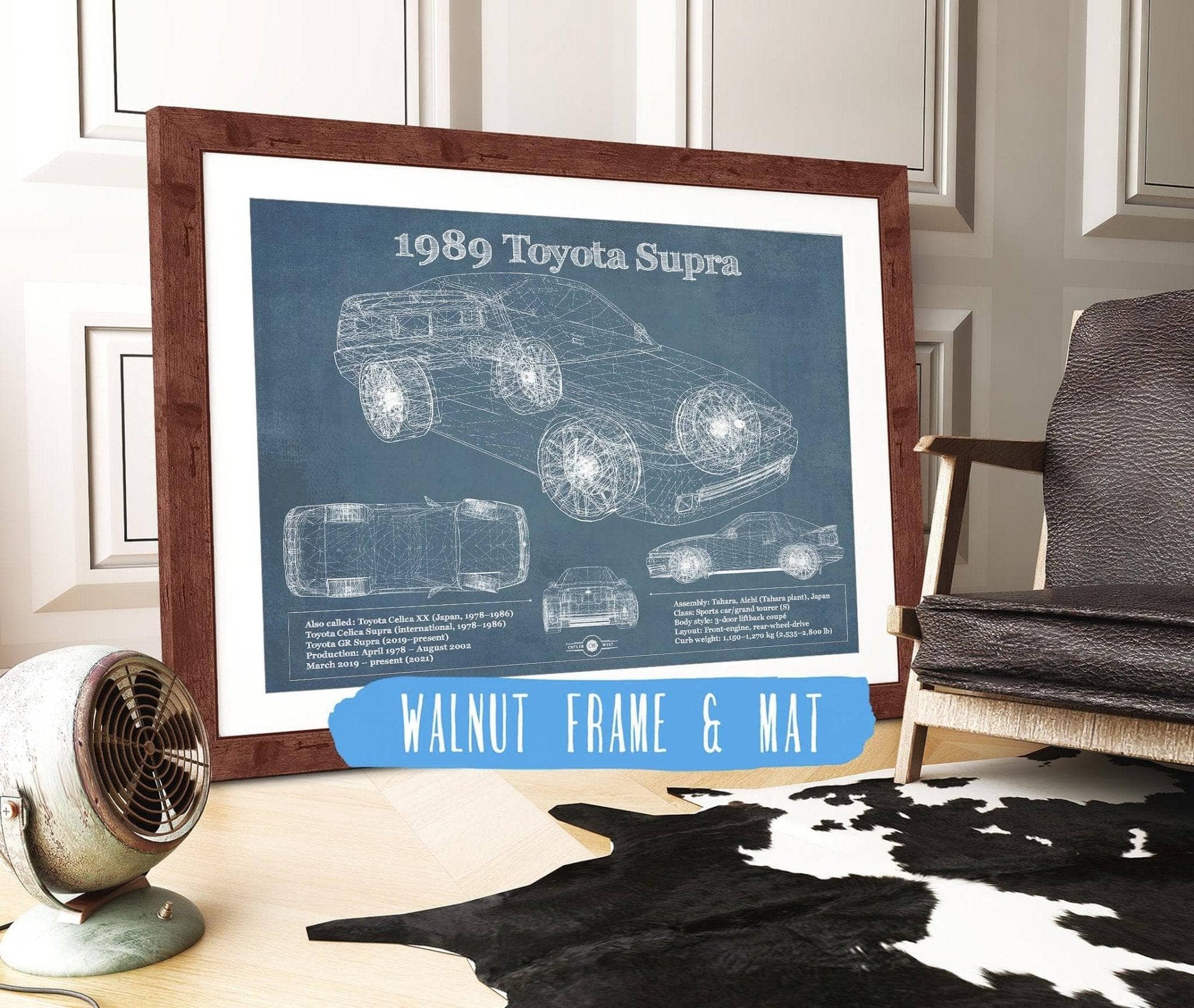 Cutler West Toyota Collection 14" x 11" / Walnut Frame & Mat 1989 Toyota Supra Vintage Blueprint Auto Print 933311139_39699