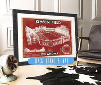 Cutler West College Football Collection 14" x 11" / Black Frame & Mat Oklahoma Sooners Football - Gaylord Family Oklahoma Memorial Vintage Stadium Blueprint Art Print 640140800-TOP_70099