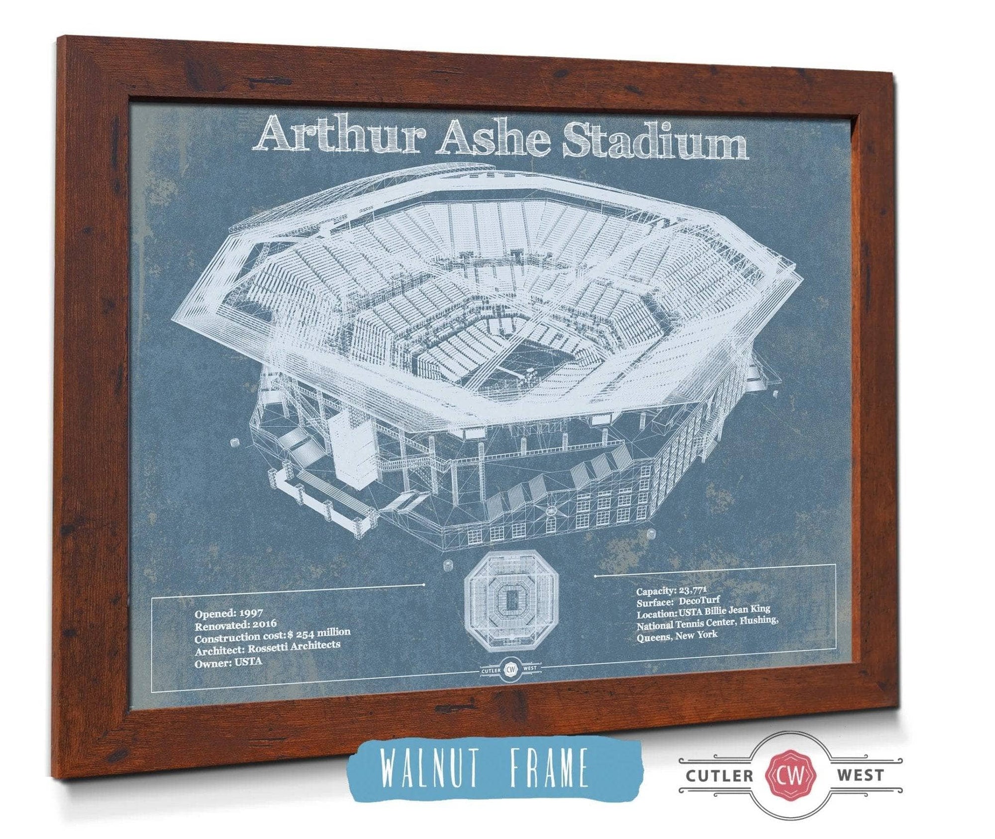 Cutler West Tennis Arena Vintage Arthur Ashe US Open Tennis Blueprint Art