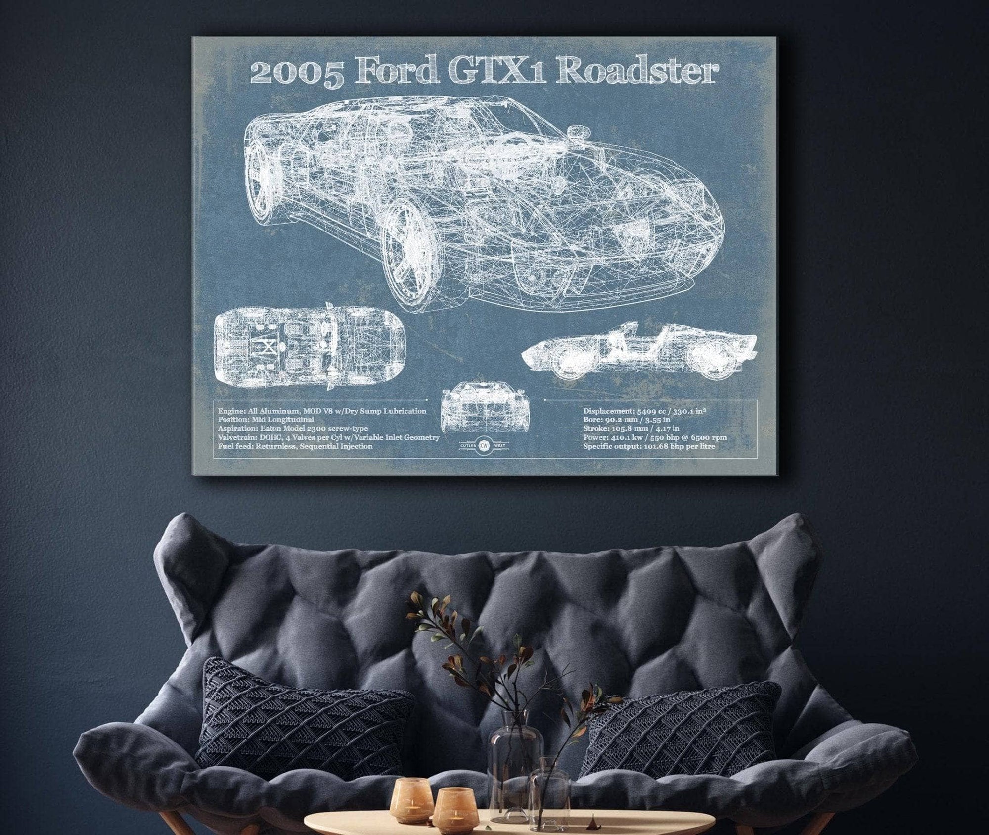 Cutler West Ford Collection 2005 Ford GTX1 Roadster Vintage Blueprint Auto Print