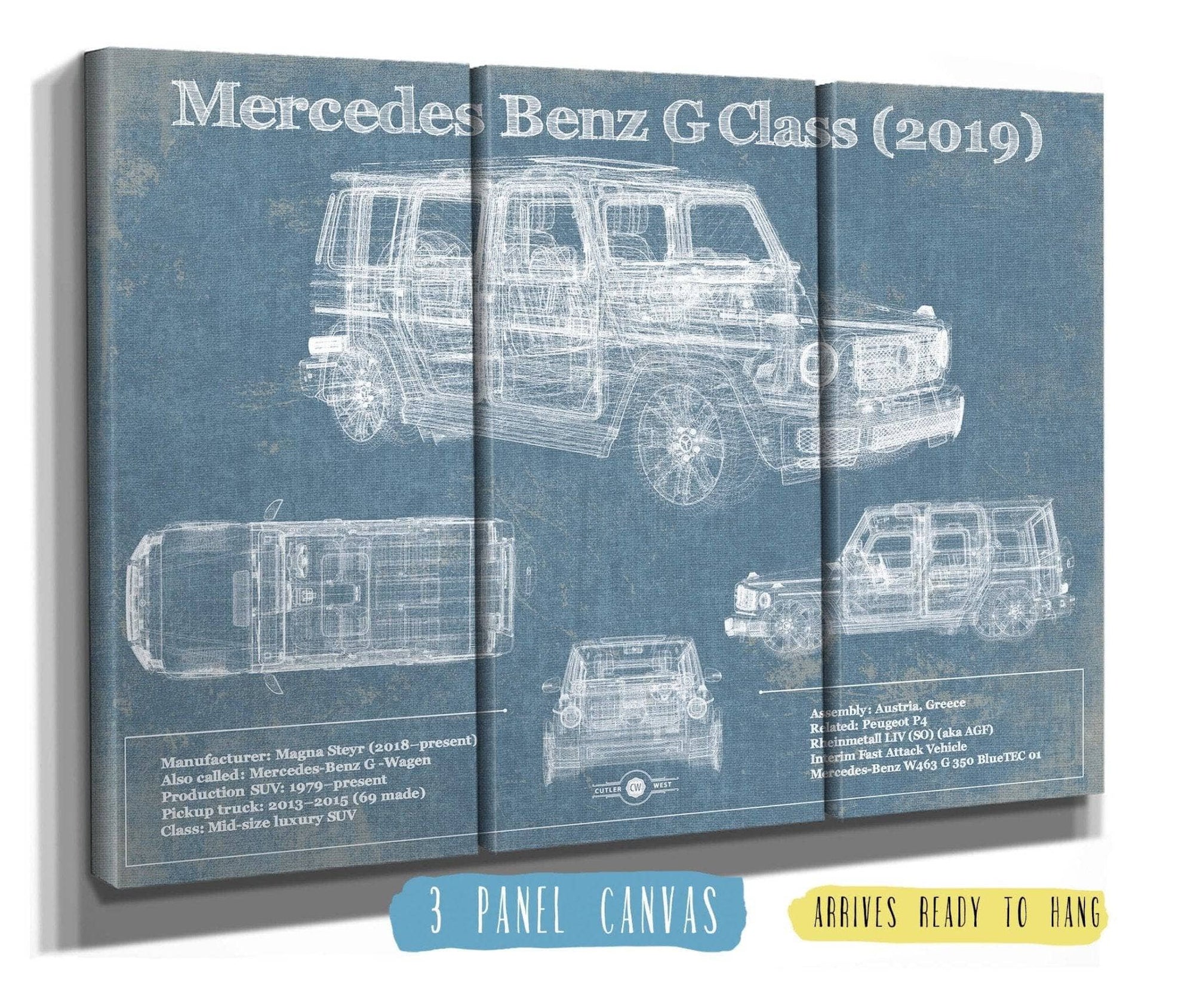 Cutler West Mercedes Benz Collection 48" x 32" / 3 Panel Canvas Wrap Mercedes-Benz G-Class (2019) Vintage Blueprint Auto Print 845000200_72655