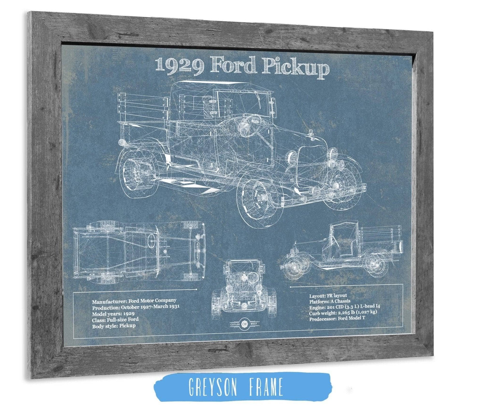 Cutler West Ford Collection 1929 Ford Model A Pickup Vintage Blueprint Auto Print