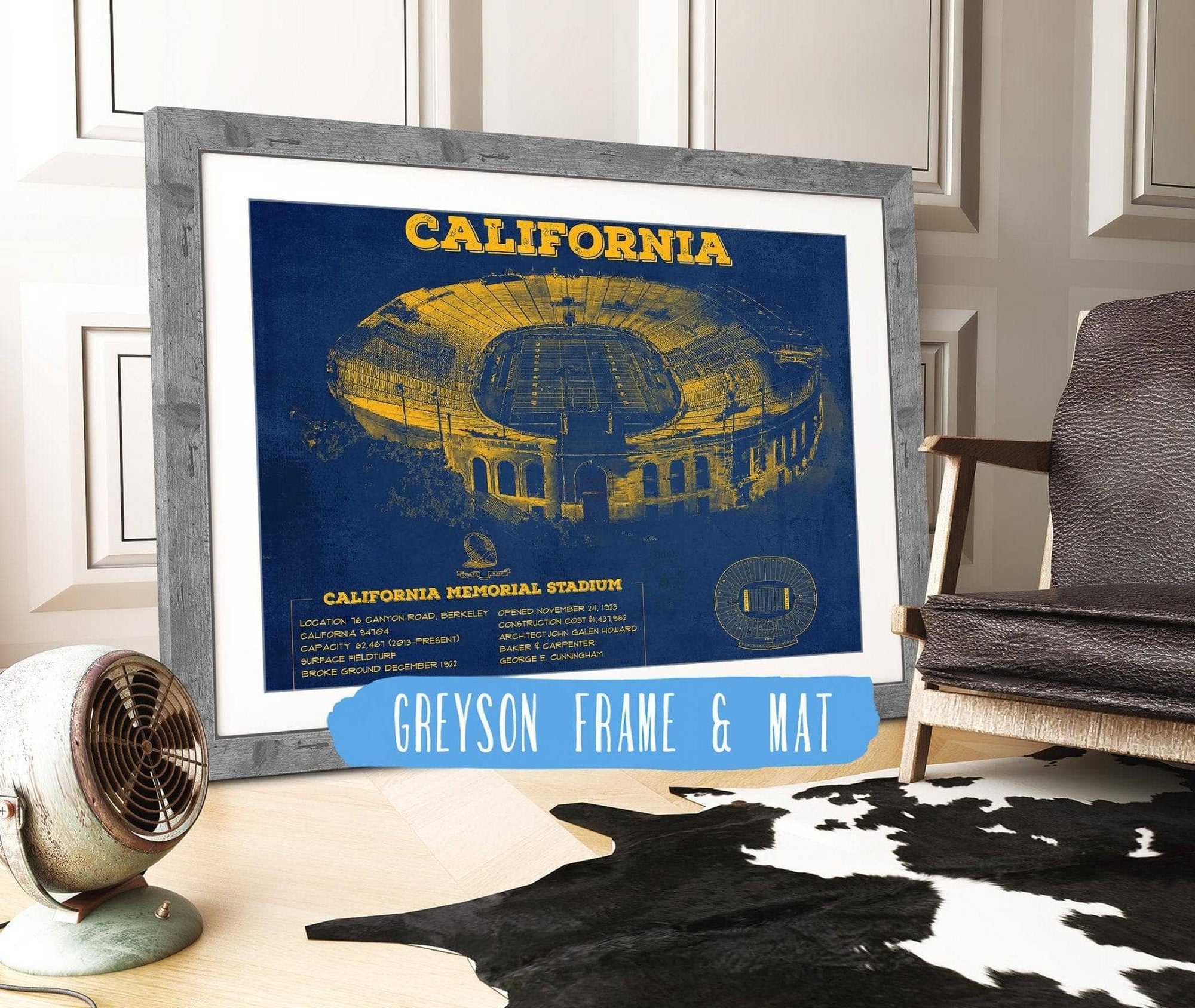 Cutler West College Football Collection 14" x 11" / Greyson Frame & Mat California Memorial Stadium Poster - University of California Bears Vintage Stadium & Blueprint Art Print 750877871_45247