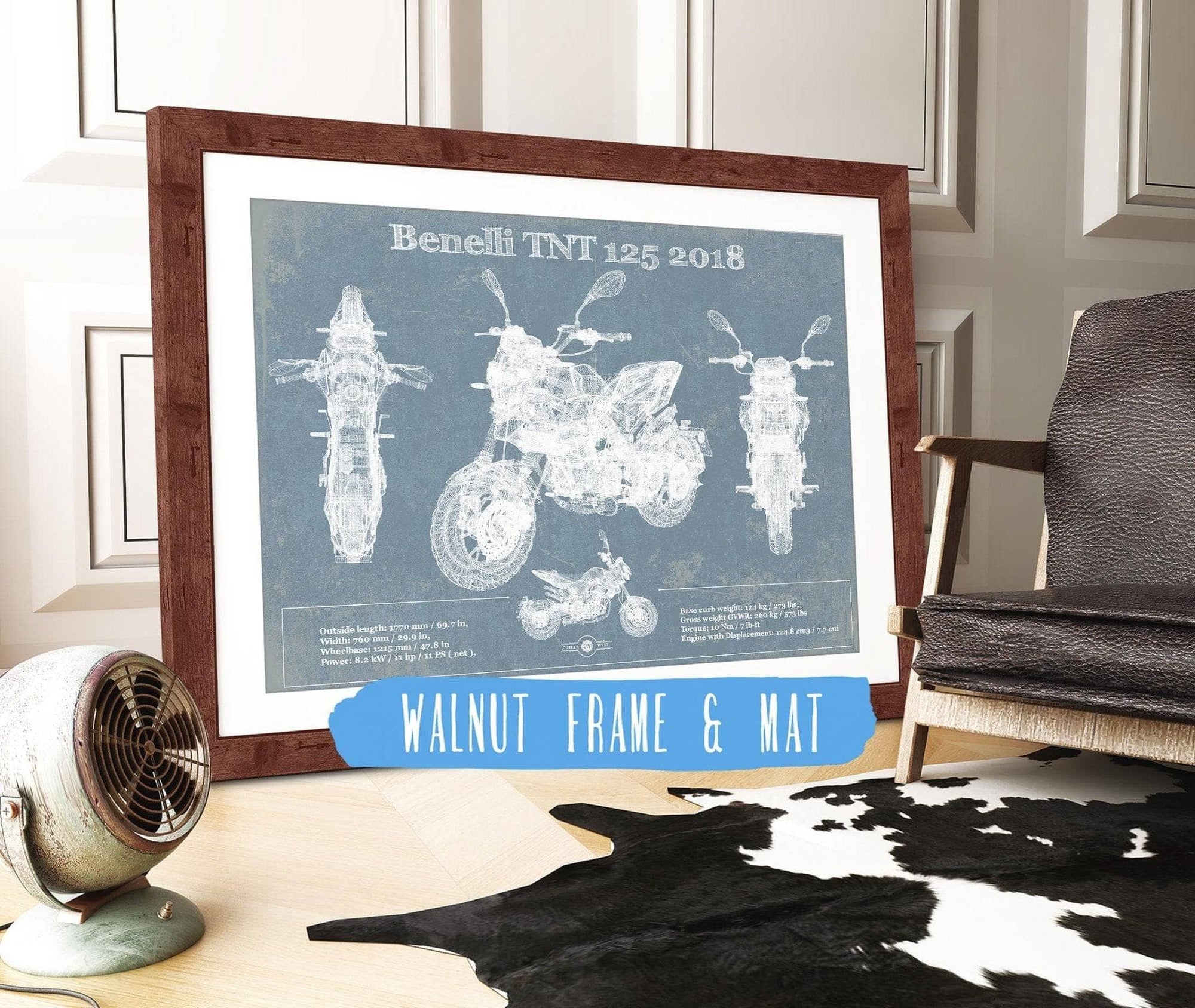 Cutler West 14" x 11" / Walnut Frame & Mat Benelli TNT 125 2018 Motorcycle Patent Print 845000237_35211