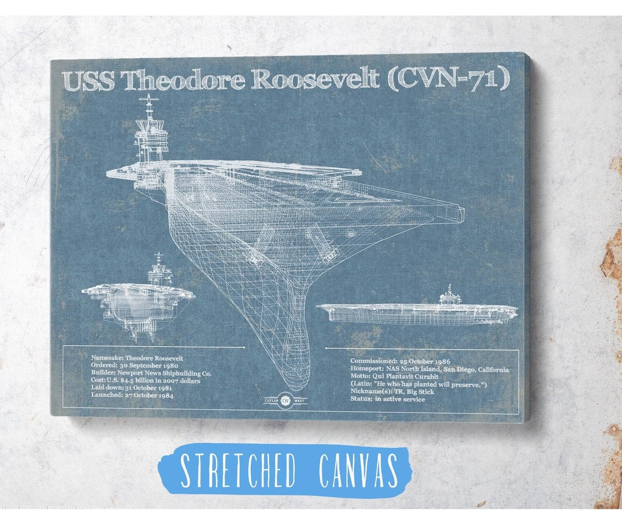 Cutler West Naval Military USS Theodore Roosevelt Aircraft Carrier Blueprint Original Military Wall Art