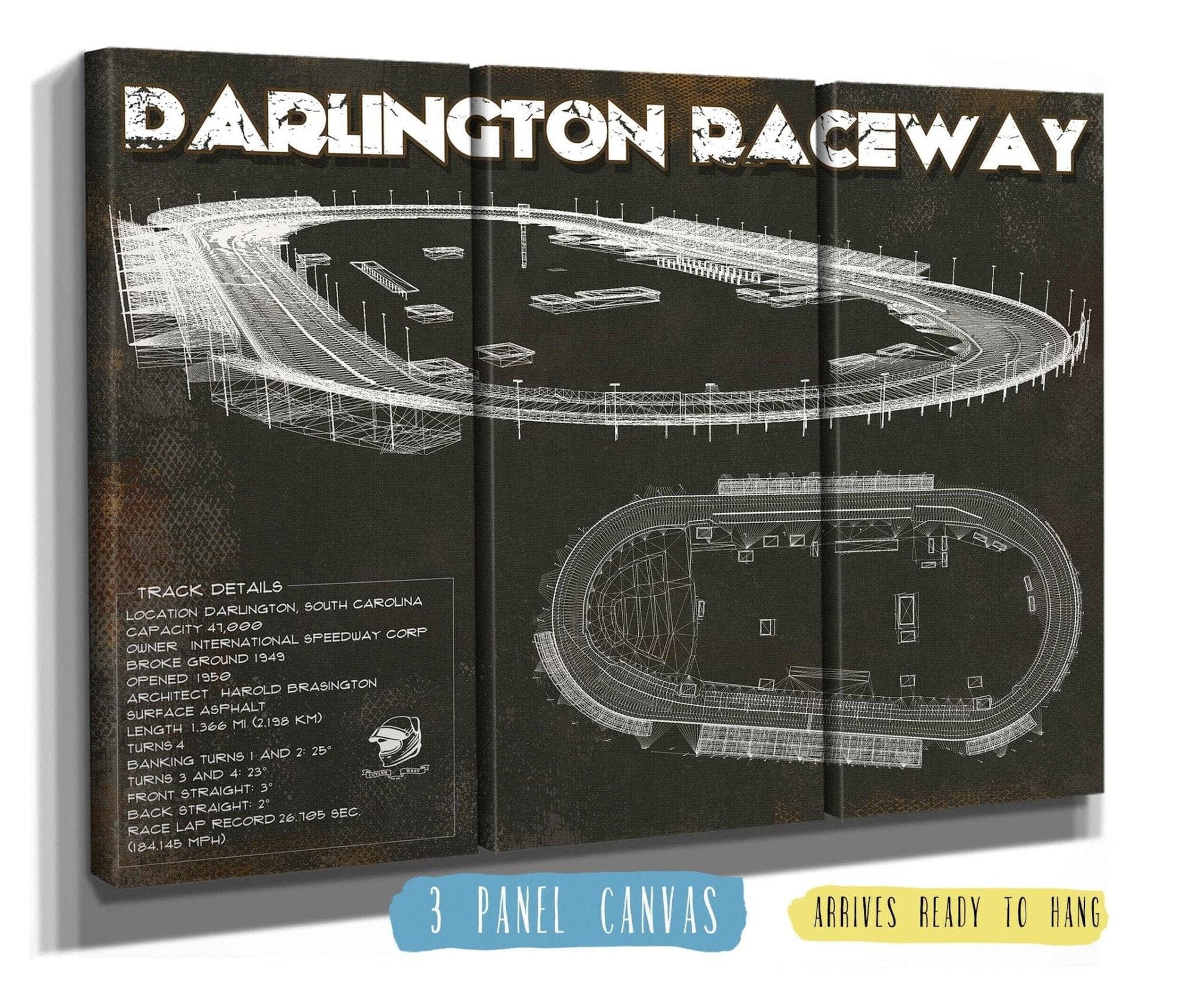 Cutler West Racetrack Collection 48" x 32" / 3 Panel Canvas Wrap Darlington Raceway Blueprint NASCAR Race Track Print 745806981_54727