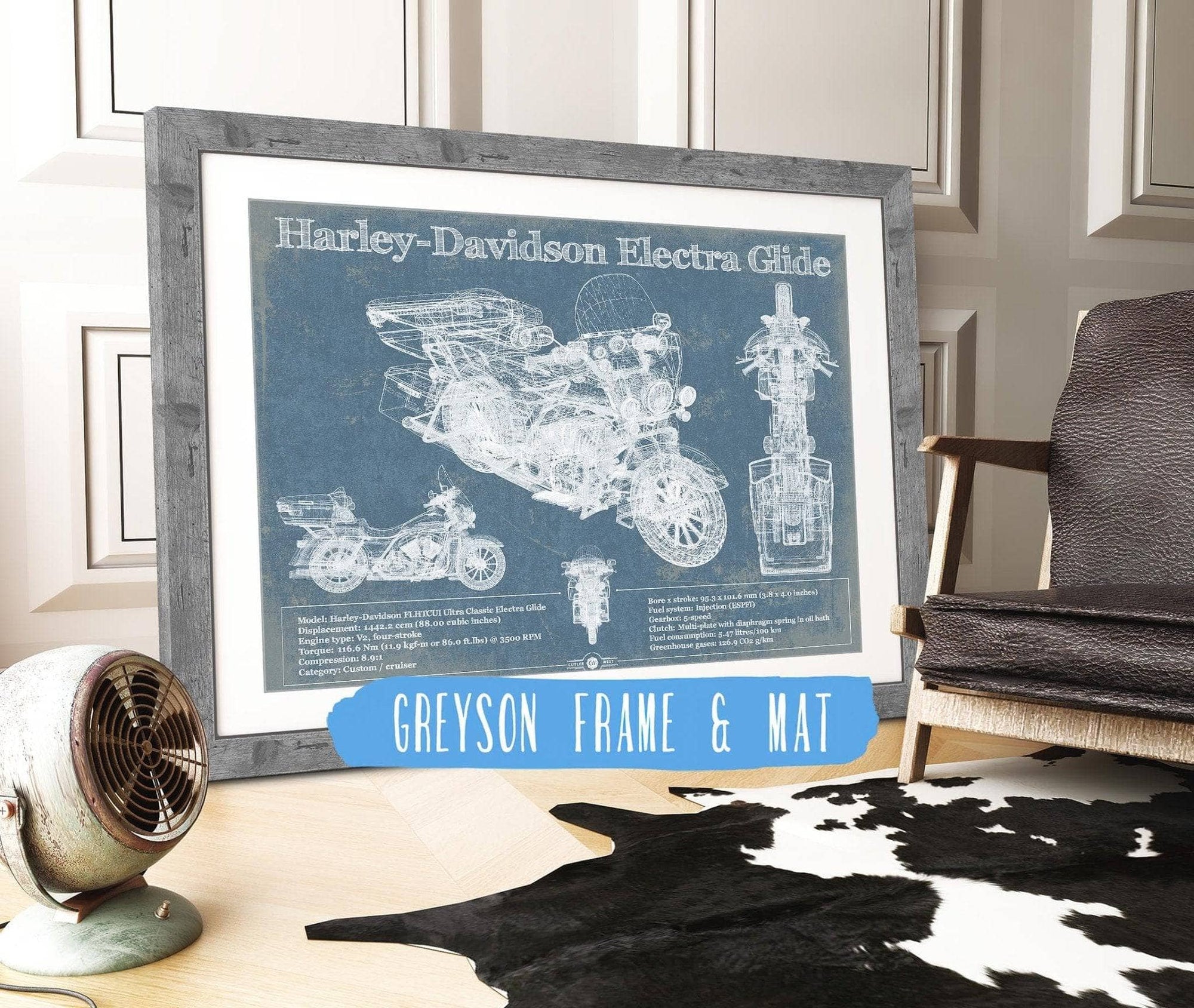 Cutler West 14" x 11" / Greyson Frame & Mat Harley-Davidson FLHTCUI Ultra Classic Electra Glide Vintage Motorcycle Patent Print 933311113_18138