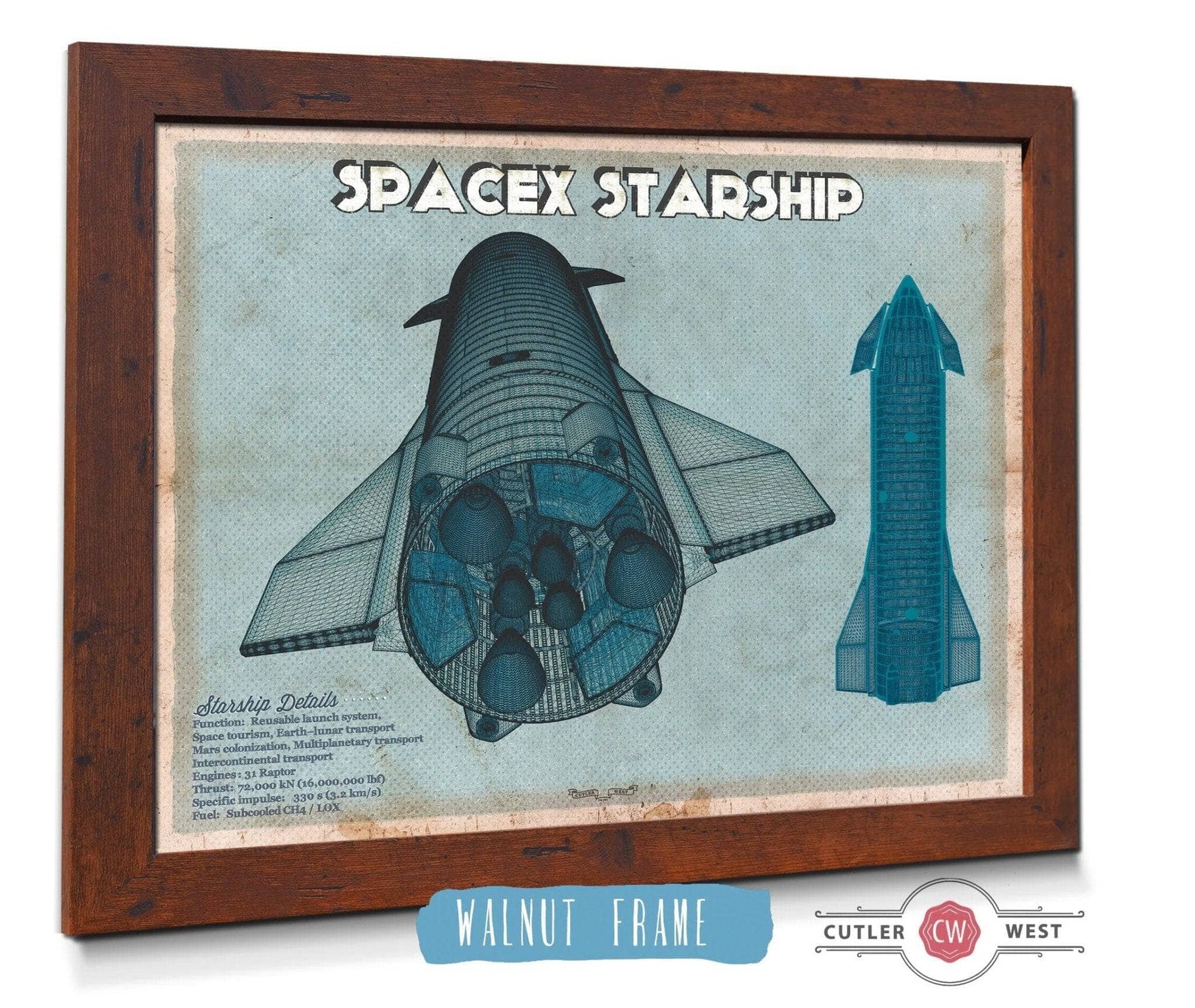 Cutler West SciFi, Fantasy, and Space SpaceX Starship Blue Vintage Space Exploration Print