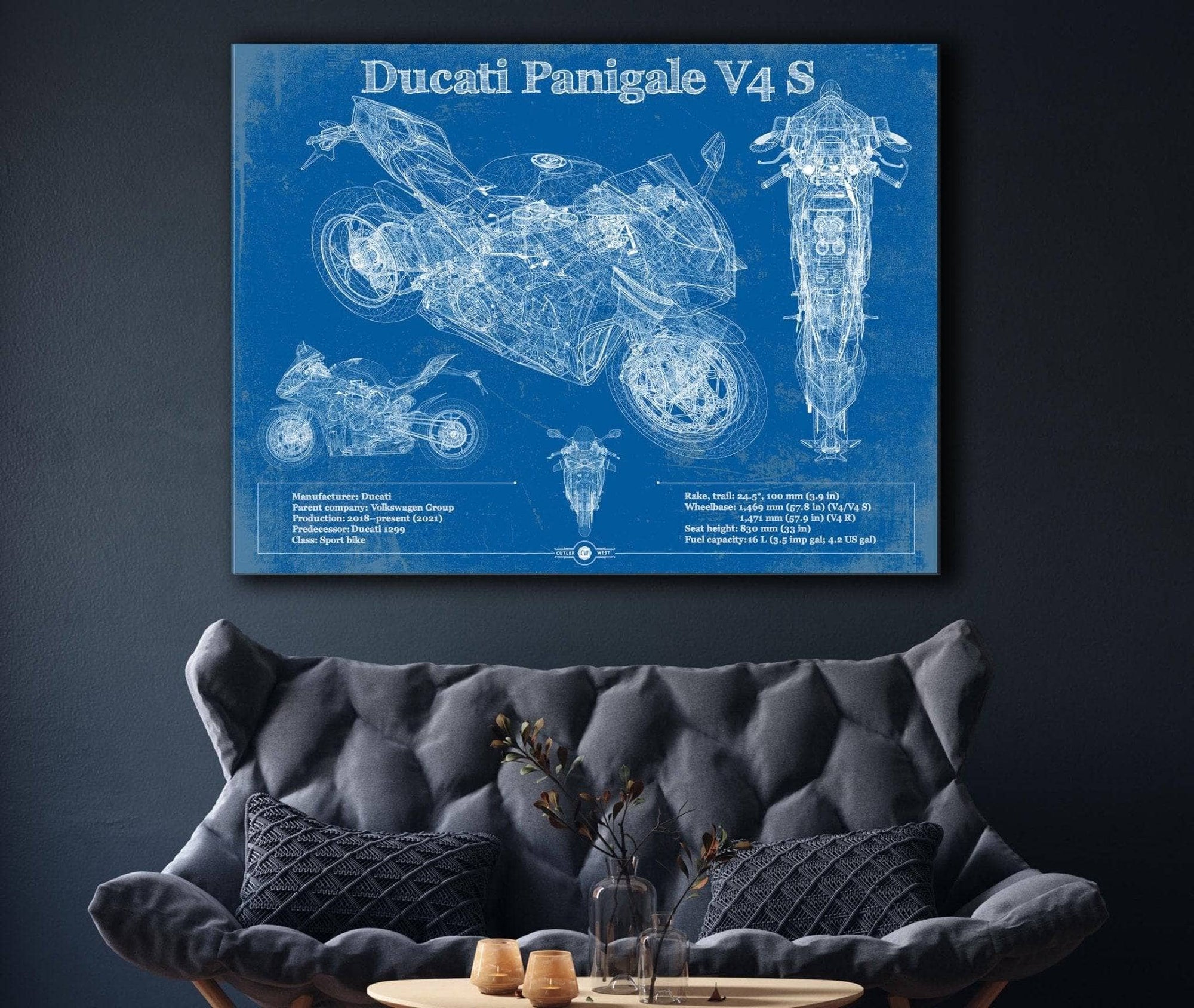Cutler West Ducati Streetfighter V4 2020 Blueprint Motorcycle Patent Print