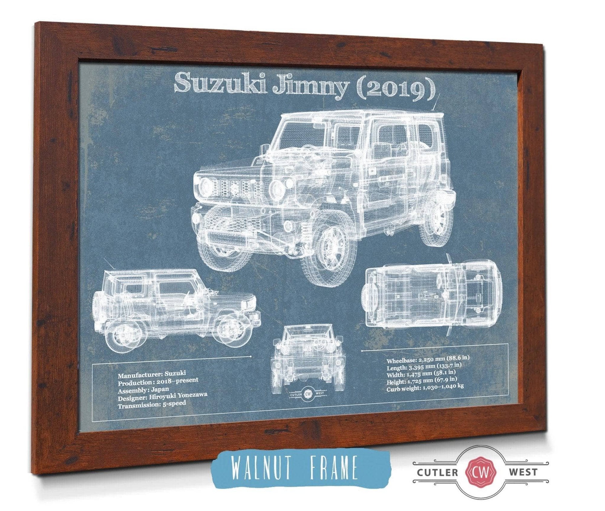 Cutler West Vehicle Collection Suzuki Jimney 2019 Vintage Blueprint Auto Print