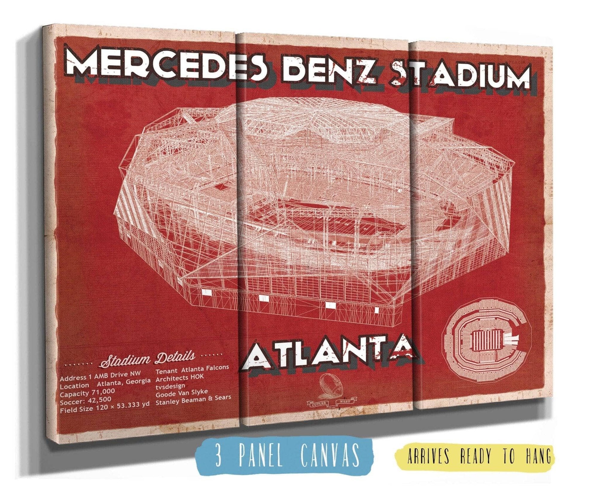 Cutler West Pro Football Collection 48" x 32" / 3 Panel Canvas Wrap Atlanta Falcons - Mercedes-Benz Stadium NFL Team Print 717691625_74501