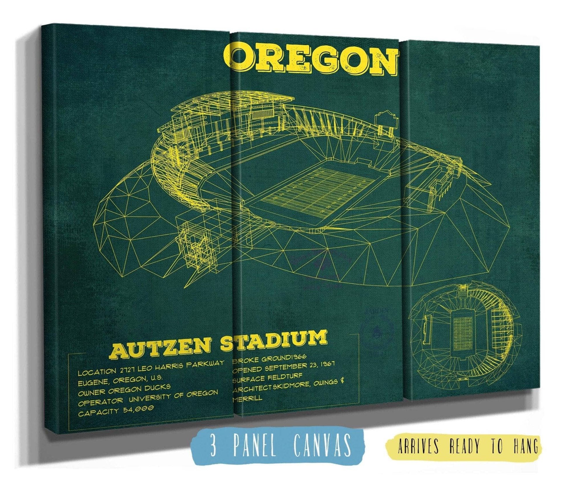 Cutler West College Football Collection 48" x 32" / 3 Panel Canvas Wrap Vintage Autzen Stadium Blueprint - Oregon Ducks Football Print 750807391-48"-x-32"69949