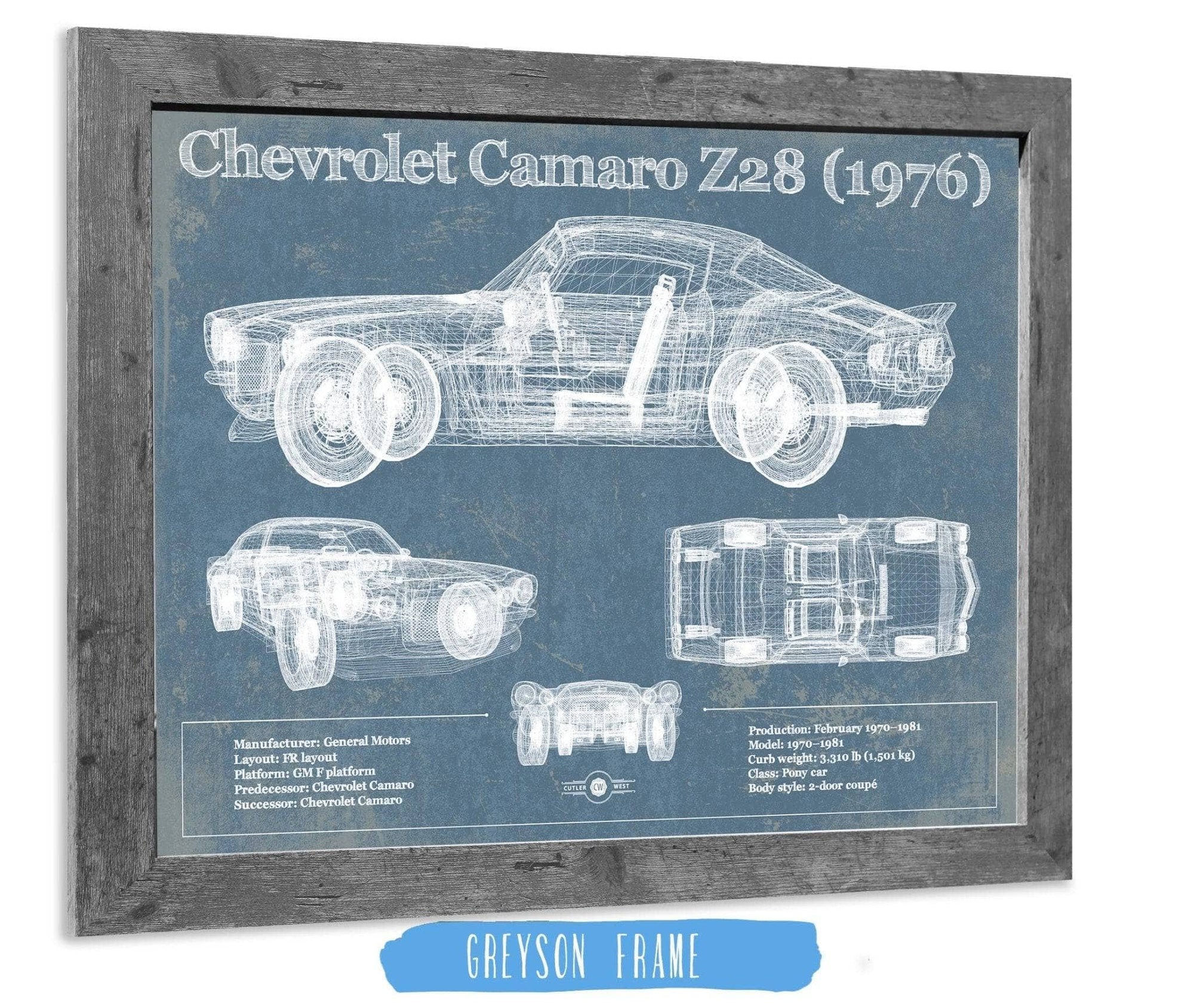 Cutler West Chevrolet Collection Chevrolet Camaro Z28 1976 Vintage Blueprint Auto Print