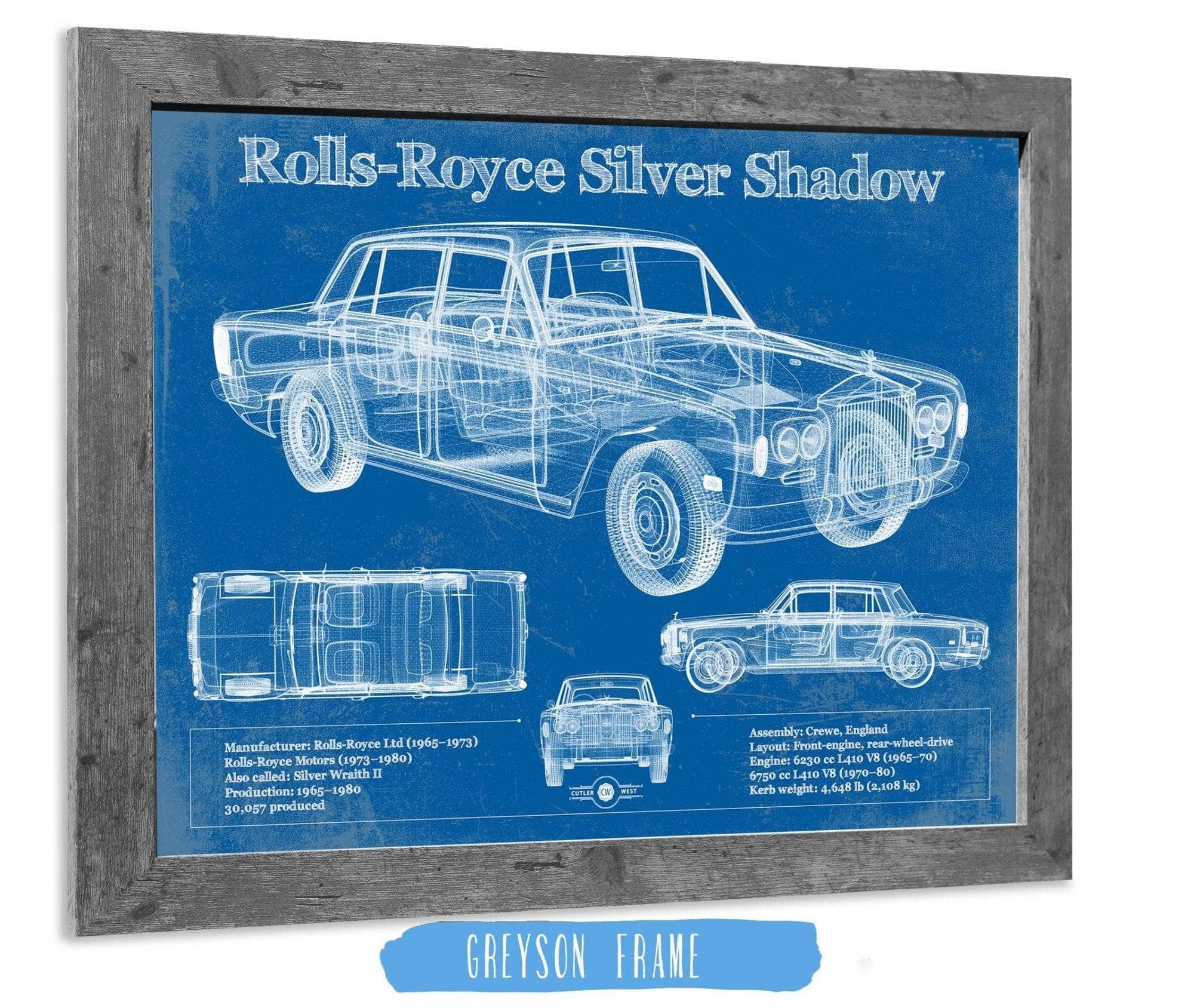 Cutler West Vehicle Collection Rolls Royce Silver Shadow Vintage Blueprint Auto Print