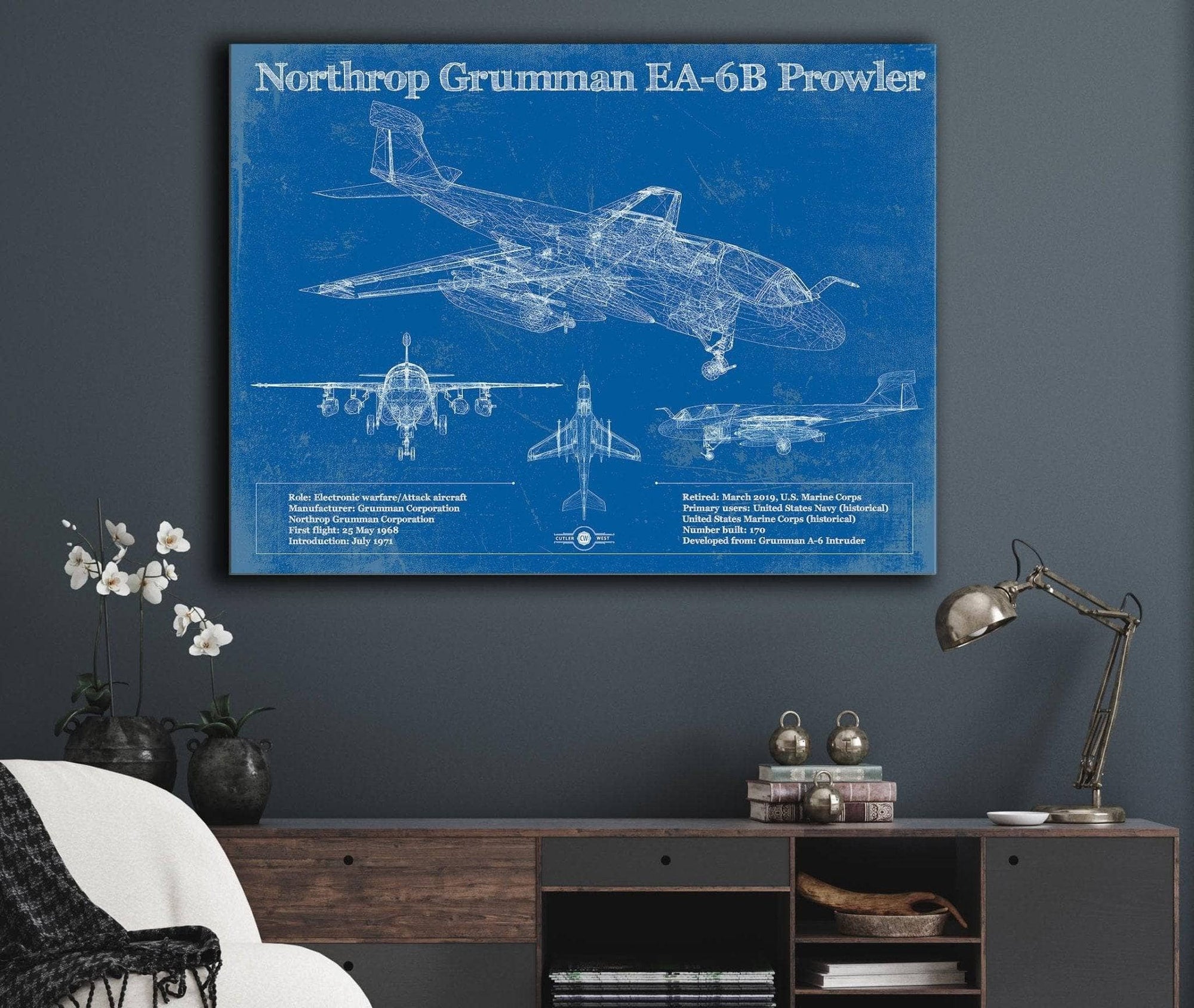 Cutler West Military Aircraft Northrop Grumman EA-6B Prowler Patent Blueprint Original Military Wall Art