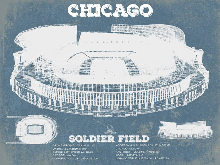 Cutler West Pro Football Collection 14" x 11" / Unframed Chicago Bears Stadium Seating Chart Soldier Field Vintage Football Print 635629280_31446