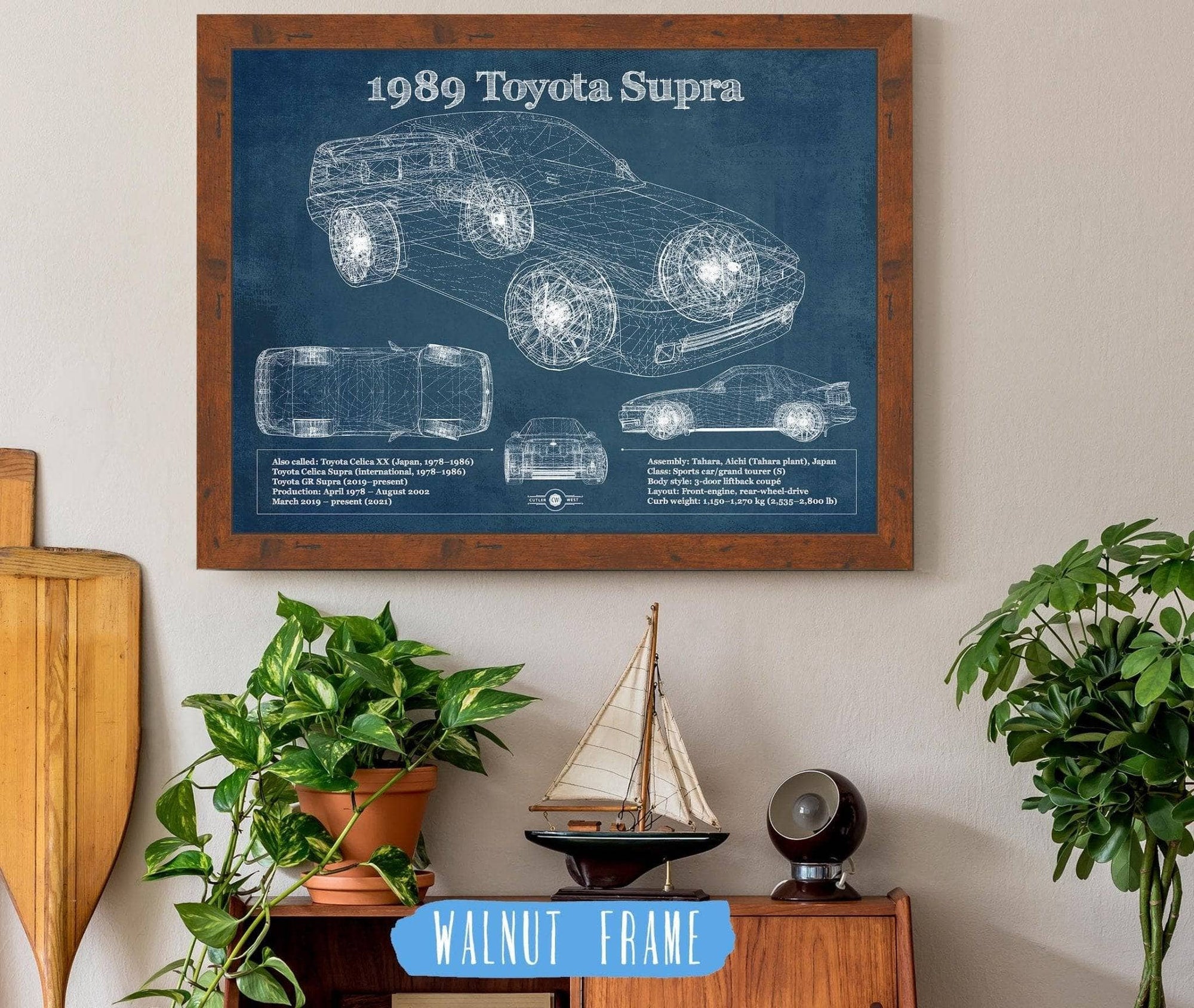 Cutler West Toyota Collection 14" x 11" / Walnut Frame 1989 Toyota Supra Vintage Blueprint Auto Print 933311139_39698