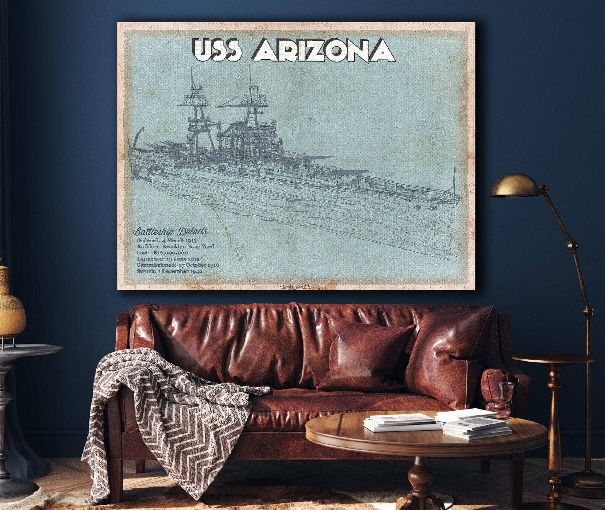 Cutler West USS Arizona WWII Battleship Blueprint Military Print