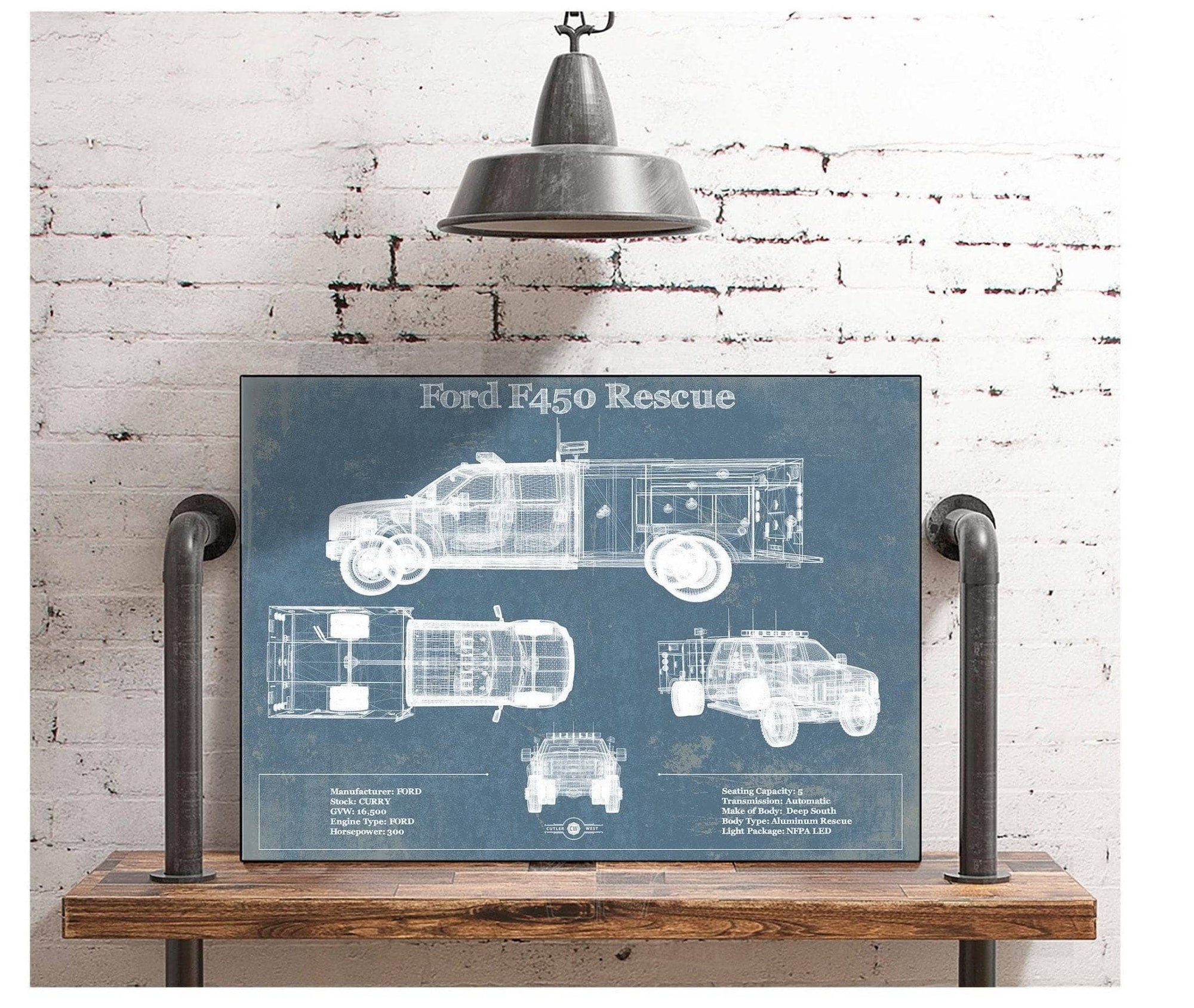 Cutler West Ford Collection Ford F450 Rescue Vehicle Vintage Blueprint Auto Print