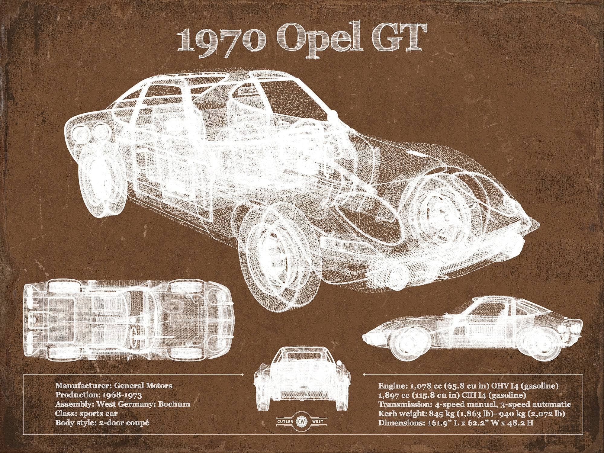 Cutler West Vehicle Collection 1970 Opel GT Original Vintage Car Print
