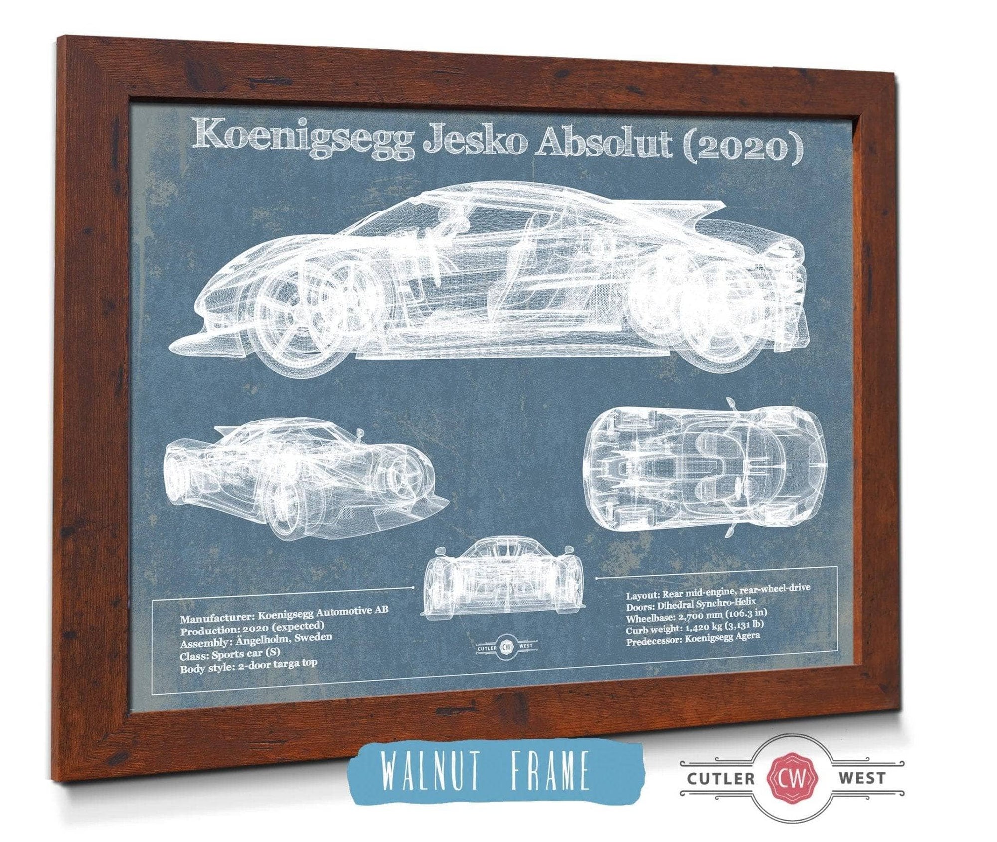 Cutler West Vehicle Collection Koenigsegg Jesko Absolut 2020 Blueprint Patent Race Car Print